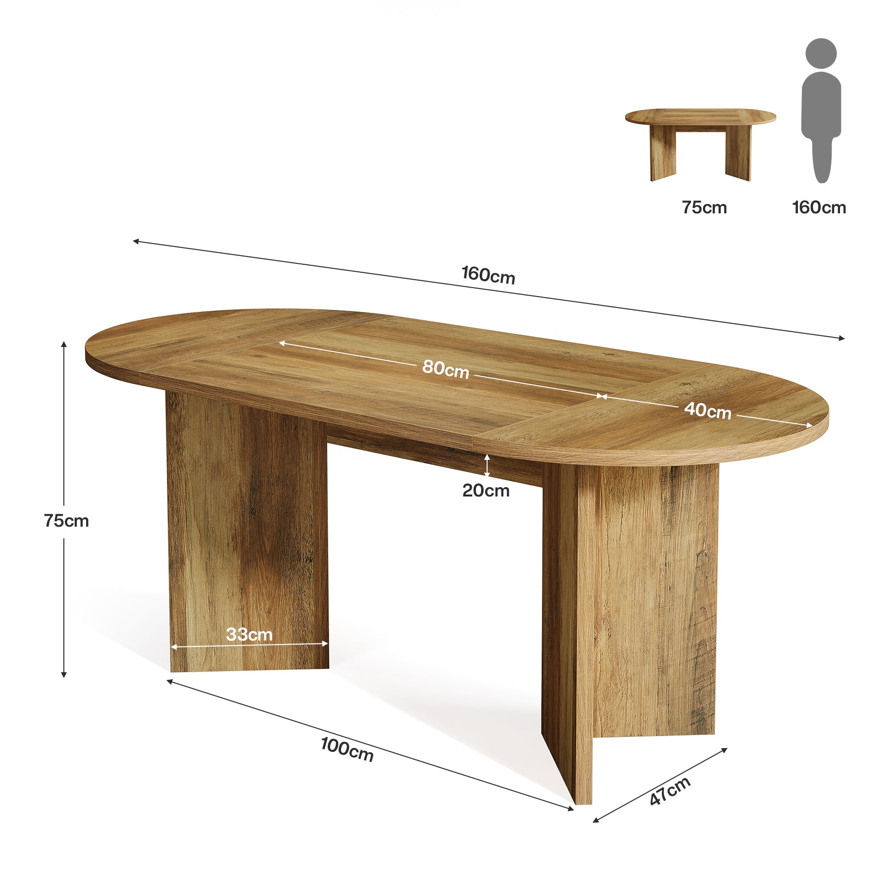 Tribesigns Mesa de comedor ovalada rústica de 160 cm para 4-6 personas