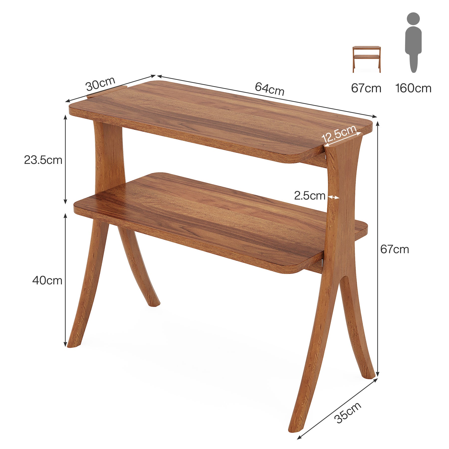 Tribesigns Mesa Auxiliar con 2 Estantes, Mesilla de Noche Slim Modern para Espacios Pequeños con Revistero