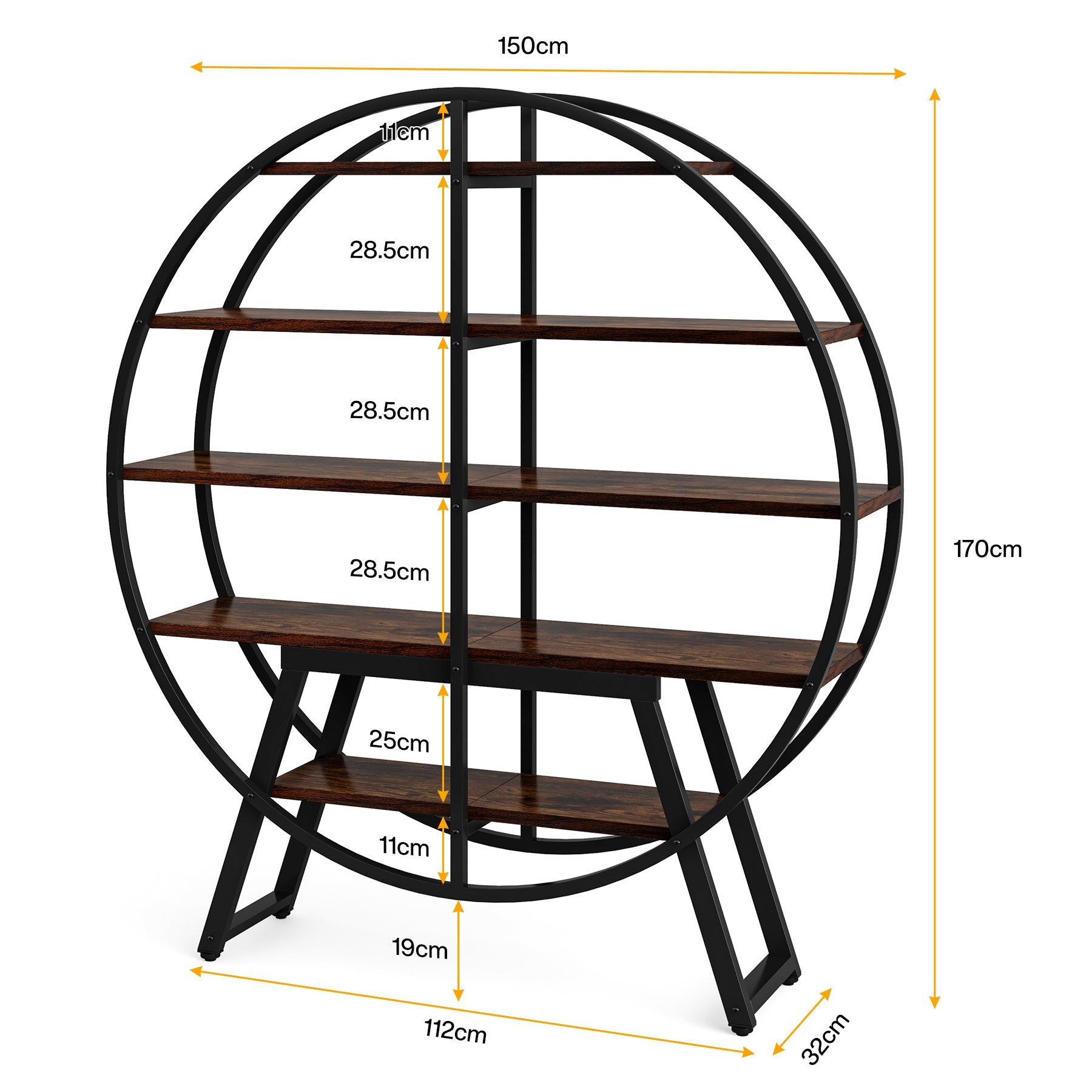 Tribesigns Librería industrial de 67", estantería redonda con soporte para pasteles de 5 niveles