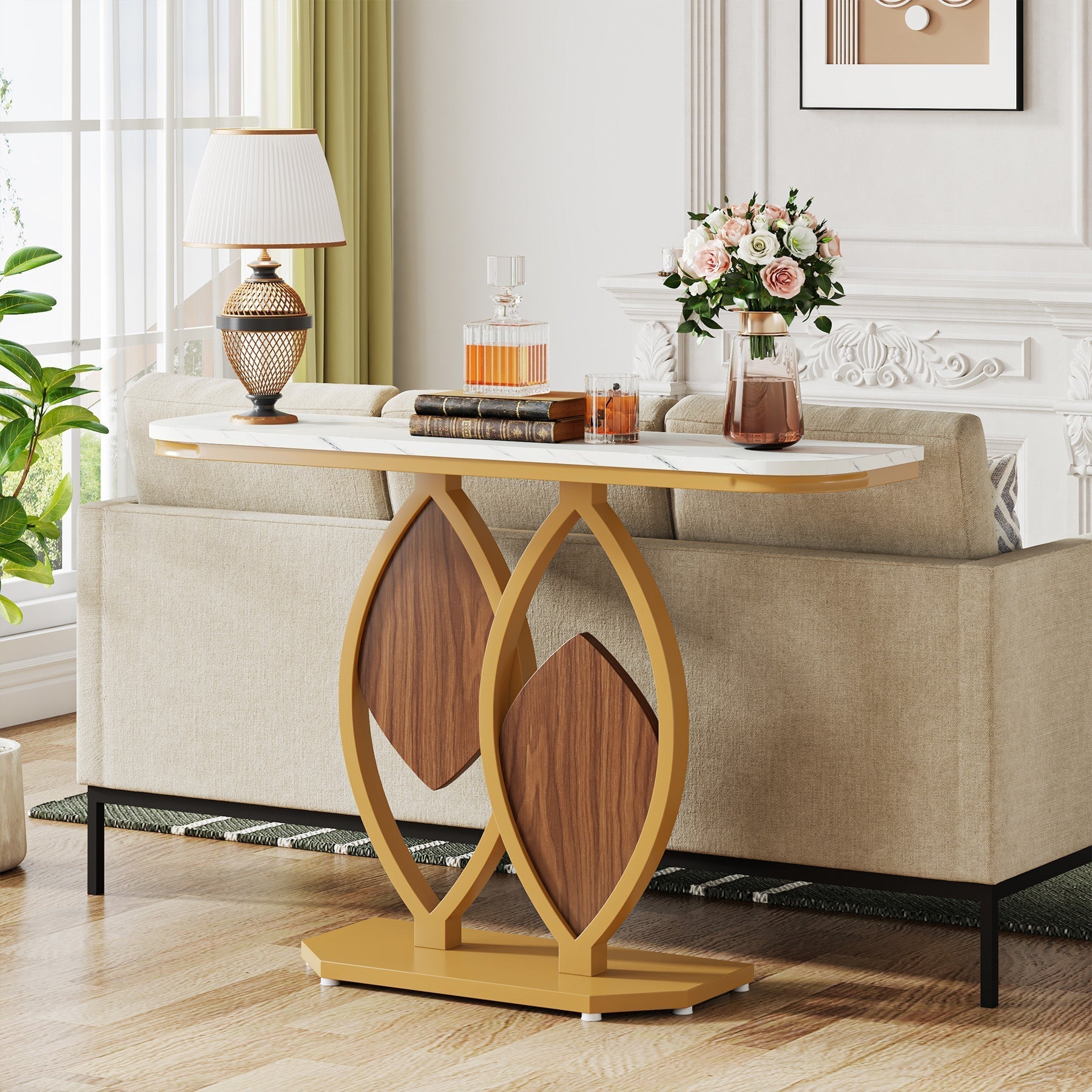 Modern Console Table, 43.3" Sofa Foyer Table with Faux Marble Top Tribesigns
