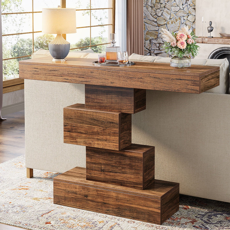 Tribesigns Consola de 108 cm, Mesa auxiliar de madera para sofá con base geométrica