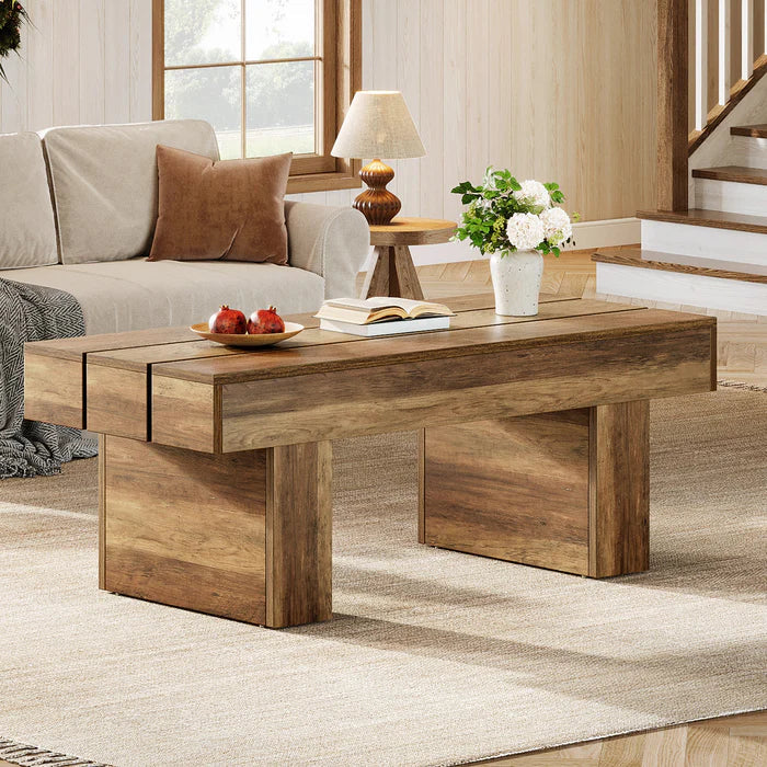 Tribesigns Mesa de centro estilo granja de 120 cm con función de mesa de aperitivos