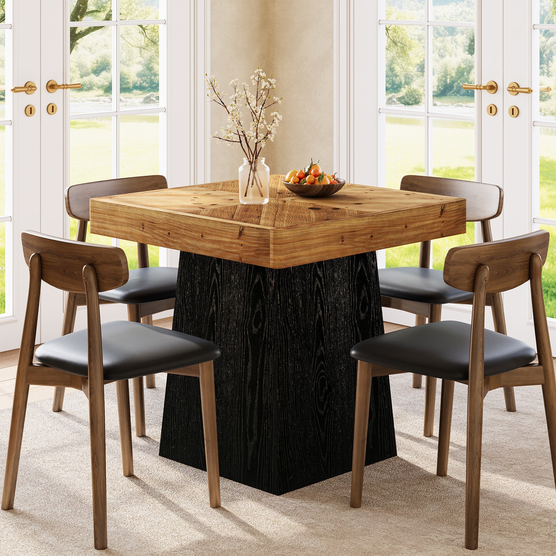 Tribesigns Mesa de comedor cuadrada de madera maciza 80 cm para 2 a 4 personas, Mesa de cocina de estilo rústico con base de pedestal robusta