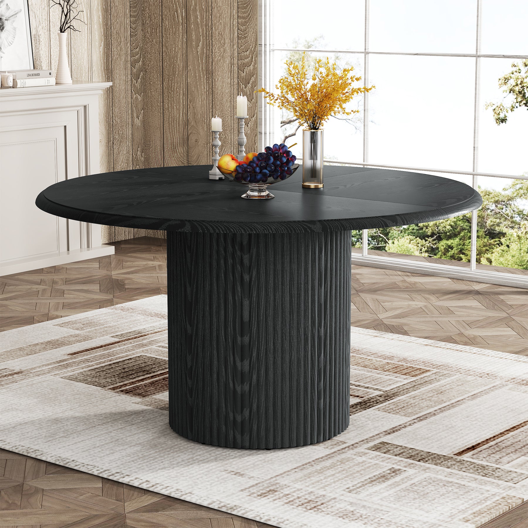 Tribesigns Mesa de comedor redonda de 120 cm, Estilo rústico con base de metal para 4 personas