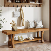 Tribesigns Banco de pasillo de madera maciza de 140 cm con almacenamiento abierto, Banco rústico para zapatos, ideal para pasillo, dormitorio y comedor 3