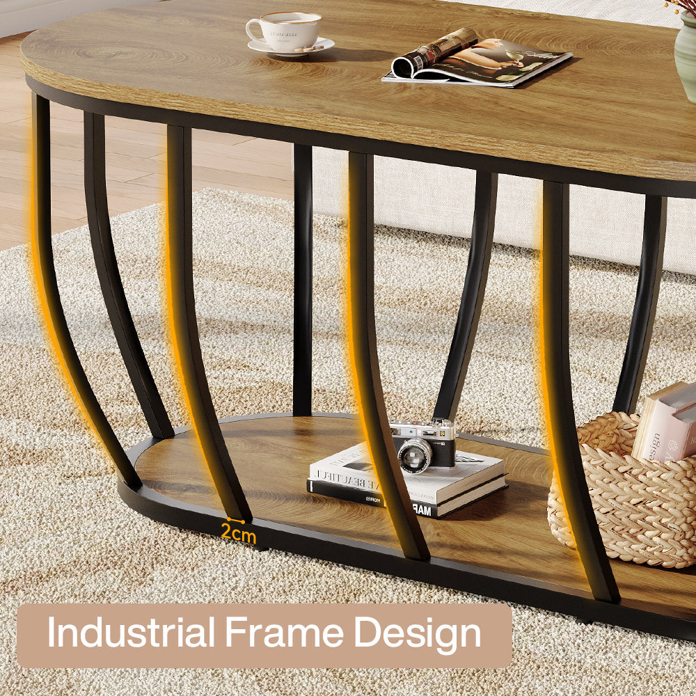 Tribesigns Mesa de centro ovalada de 120 cm de estilo industrial con 2 estantes