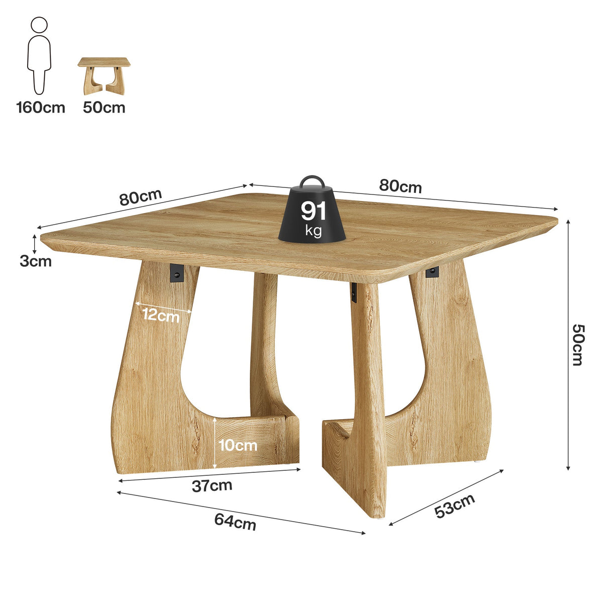 Tribesigns Mesa de centro cuadrada de 80 cm, Mesa de salón moderna con estructura de madera escultural