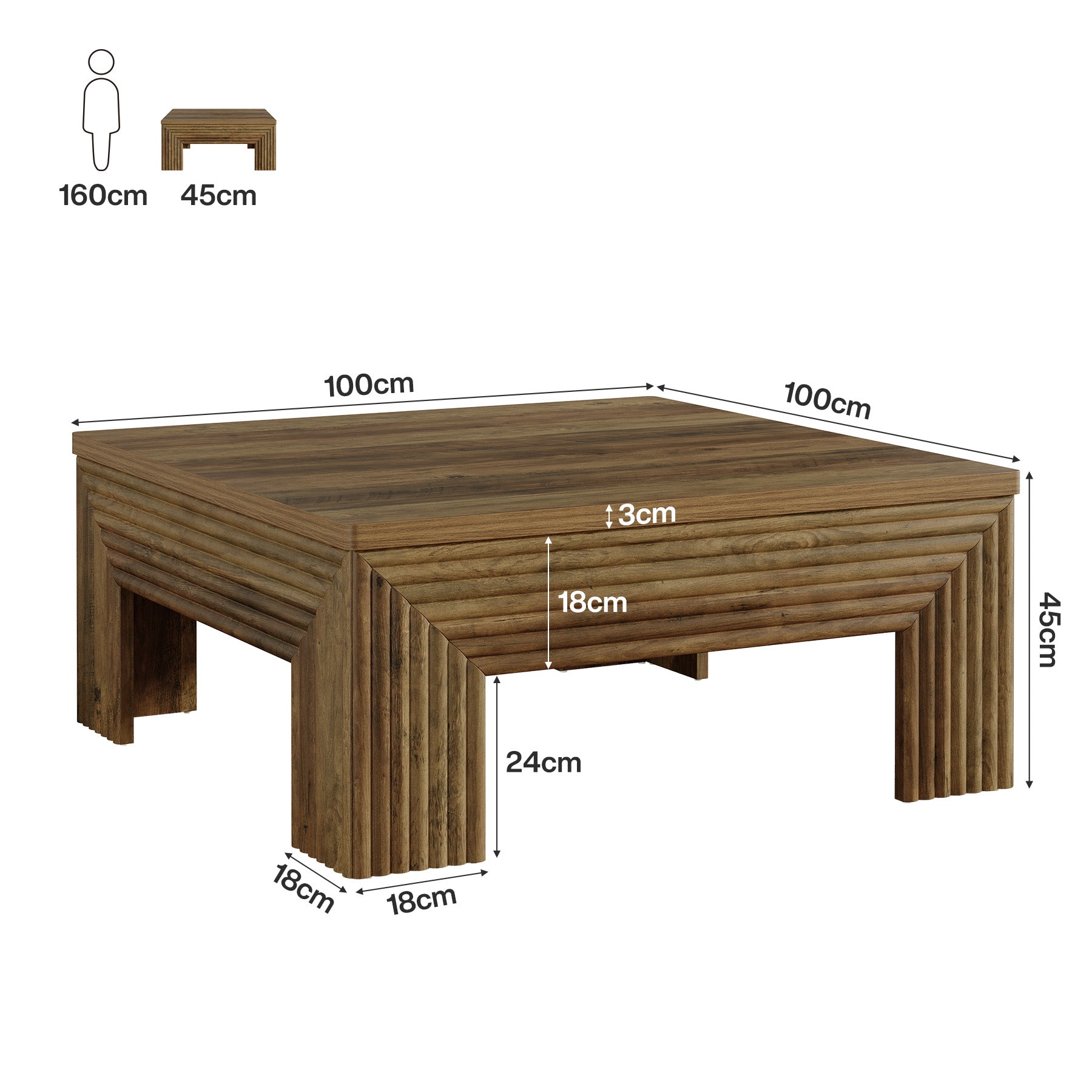 Tribesigns Mesa de centro cuadrada minimalista moderna de 100 cm, Mesa central compacta de MDF para sala de estar