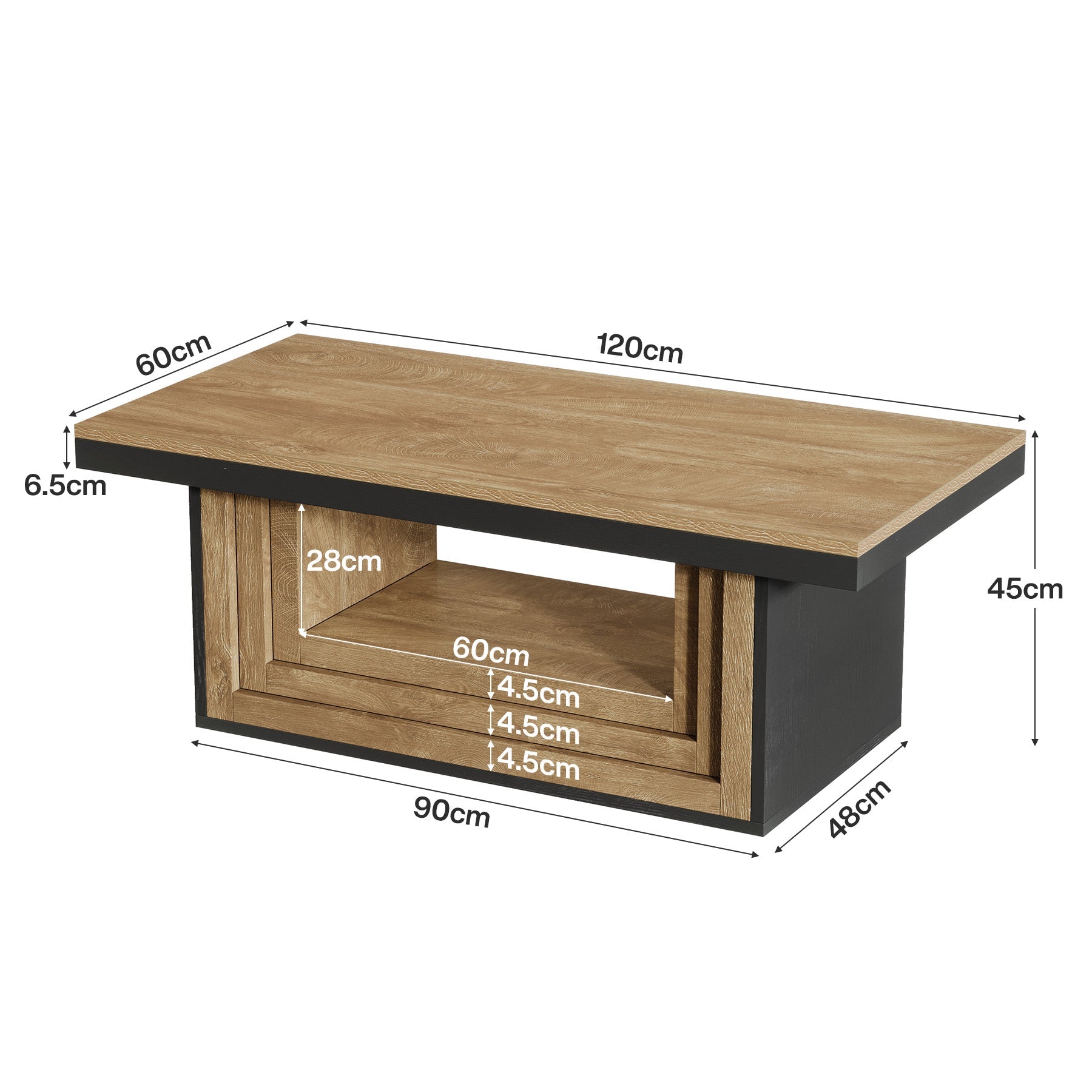 Tribesigns Mesa de centro rectangular de 120 cm de estilo rústico, Mesa de salón con estante y diseño acanalado