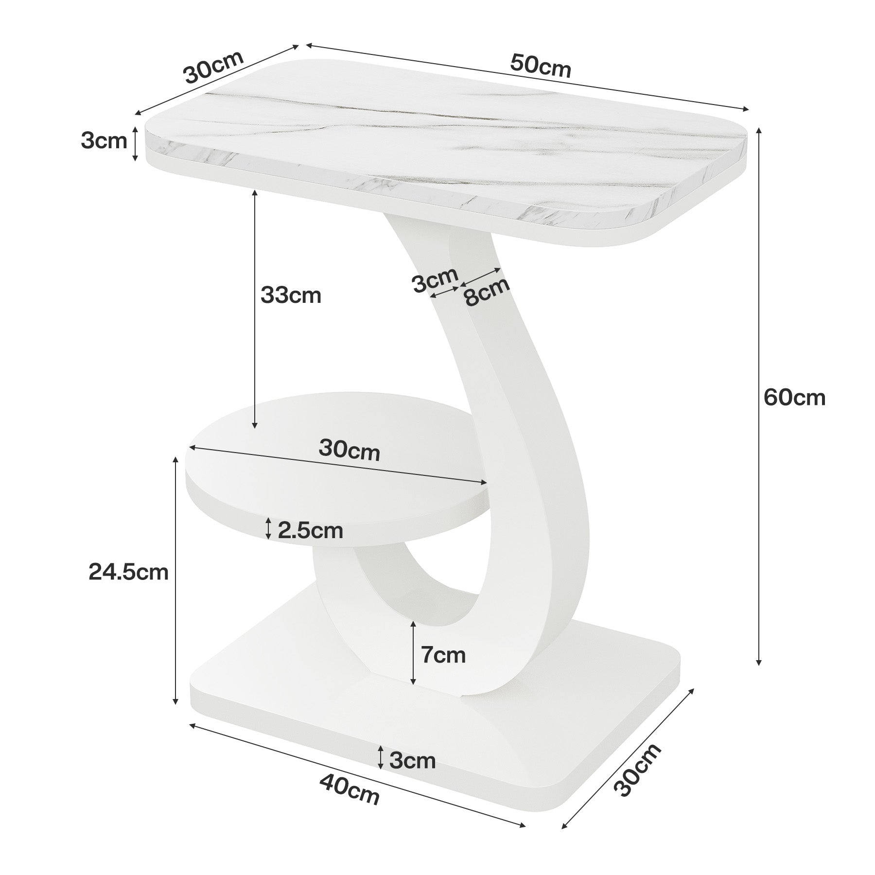 Tribesigns Mesa auxiliar estrecha en forma de C con 2 niveles sofá y mesita de noche con aspecto de mármol para sala de estar y dormitorio