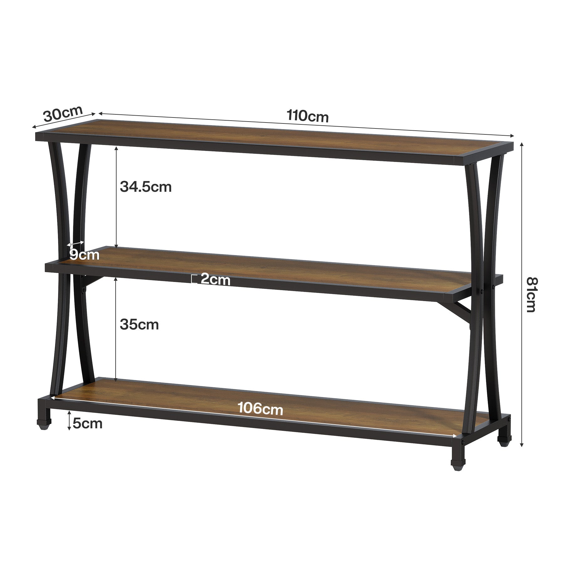 Tribesigns Consola estrecha de estilo industrial con 3 estantes, Mesa de recibidor y de sofá en imitación madera con estructura de metal resistente