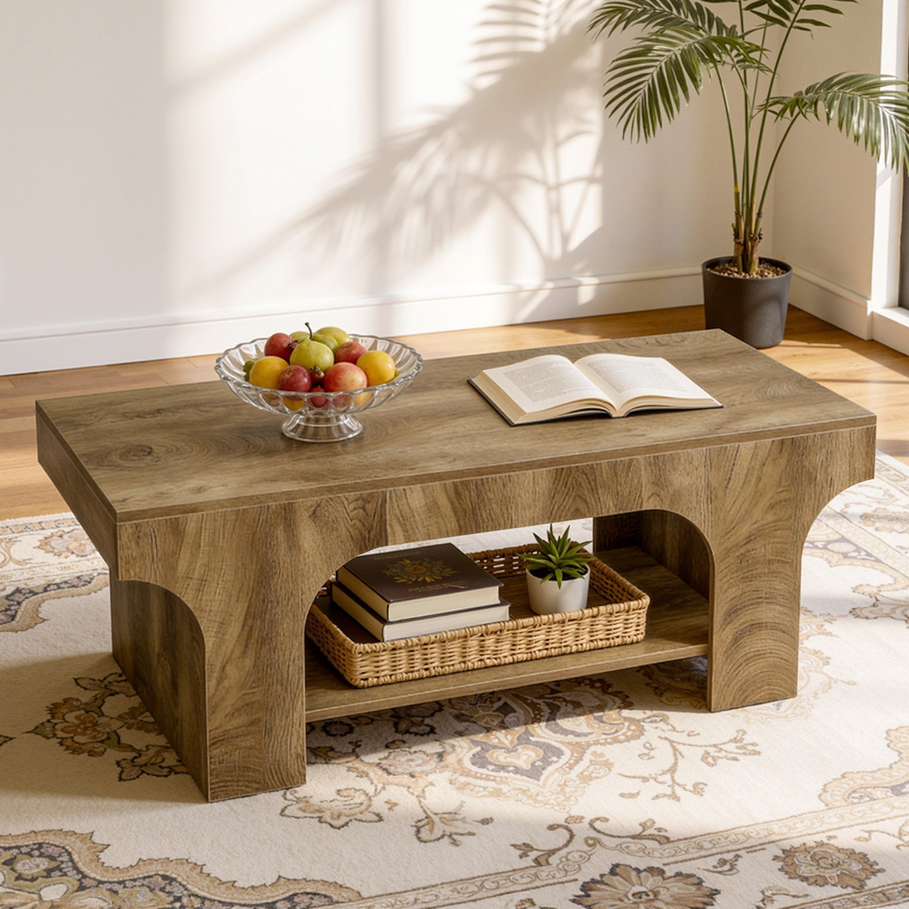 Tribesigns Mesa de centro rectangular de 120 cm, Mesa moderna de dos niveles para sala de estar con almacenamiento