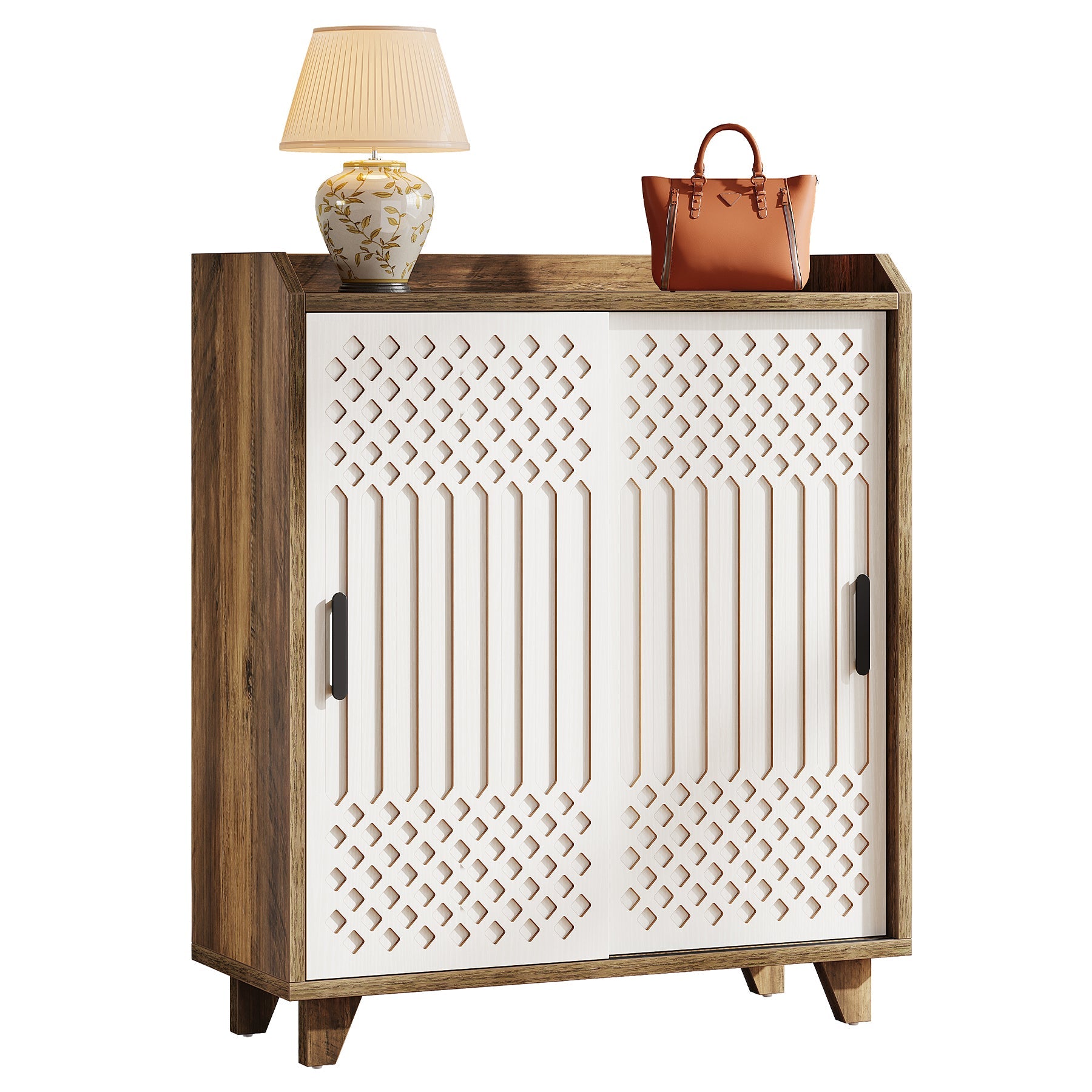 Tribesigns Zapatero de madera con puertas correderas, Moderno organizador de zapatos para la entrada