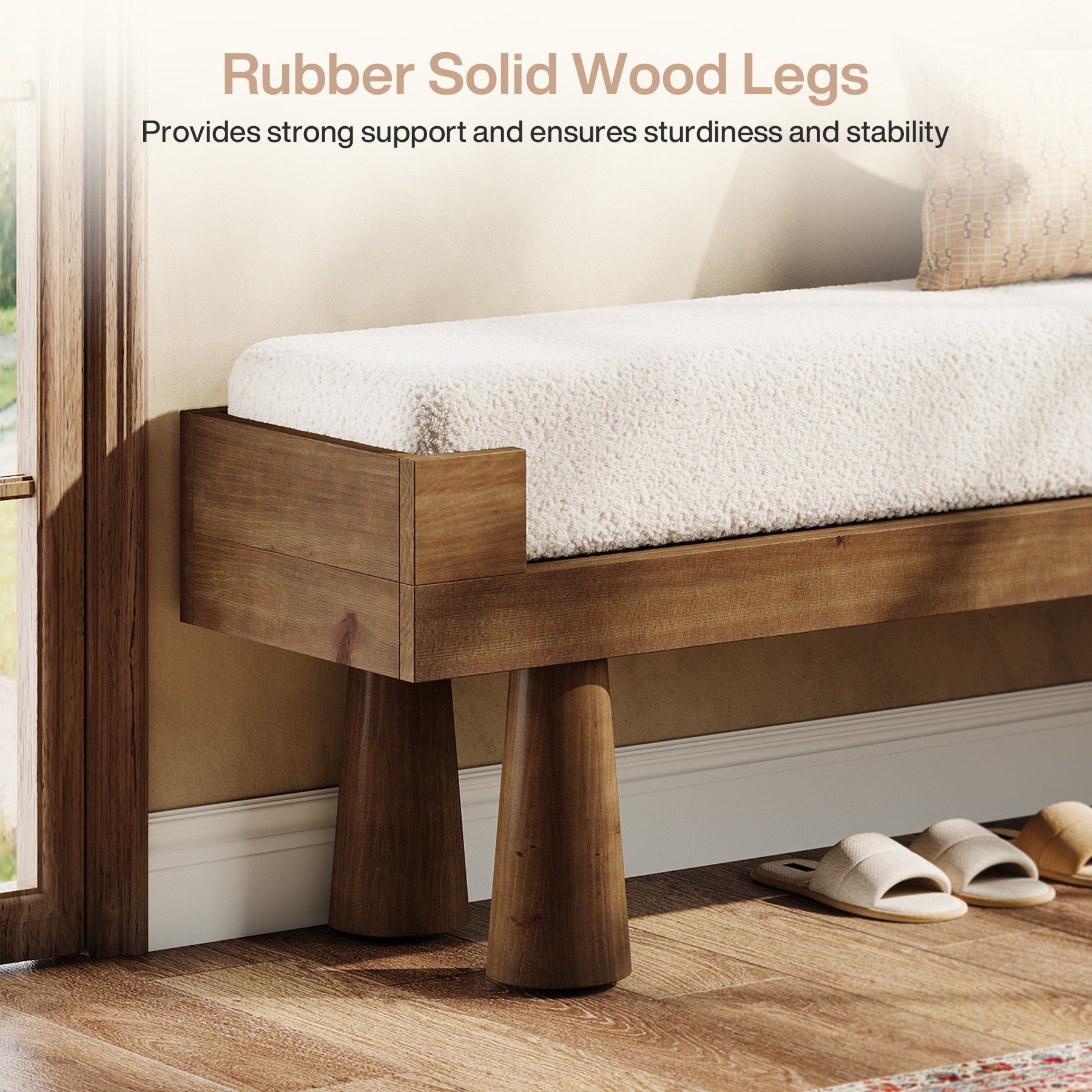 Tribesigns Banco tapizado con patas de madera maciza, Ideal para pasillo dormitorio y recibidor de estilo de mediados de siglo