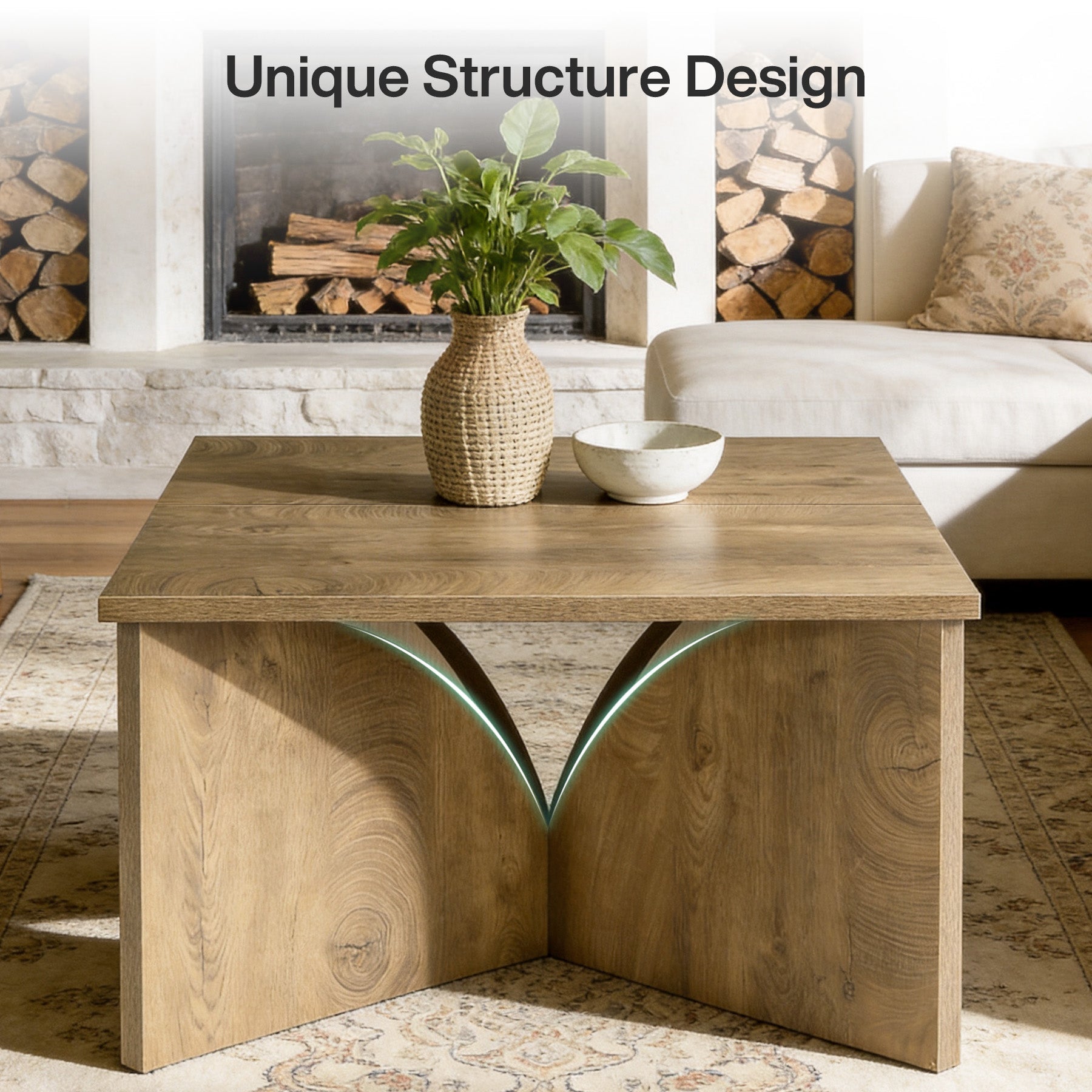 Tribesigns Mesa de centro cuadrada pequeña (80 cm), Mesa auxiliar estilo granja con base robusta