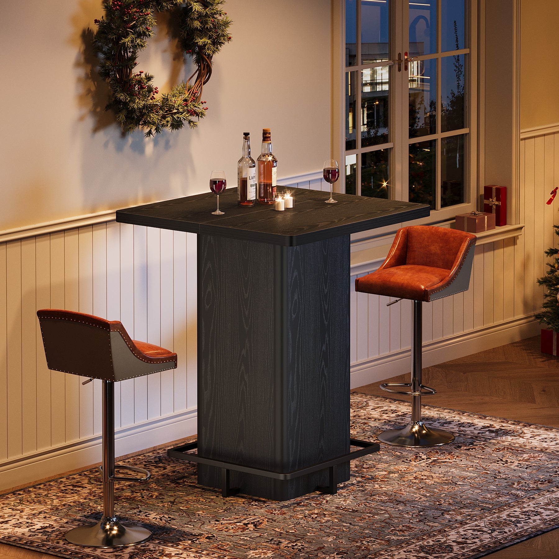 Tribesigns Mesa de bar cuadrada de 100 cm, Color negro brillante ideal para la cocina