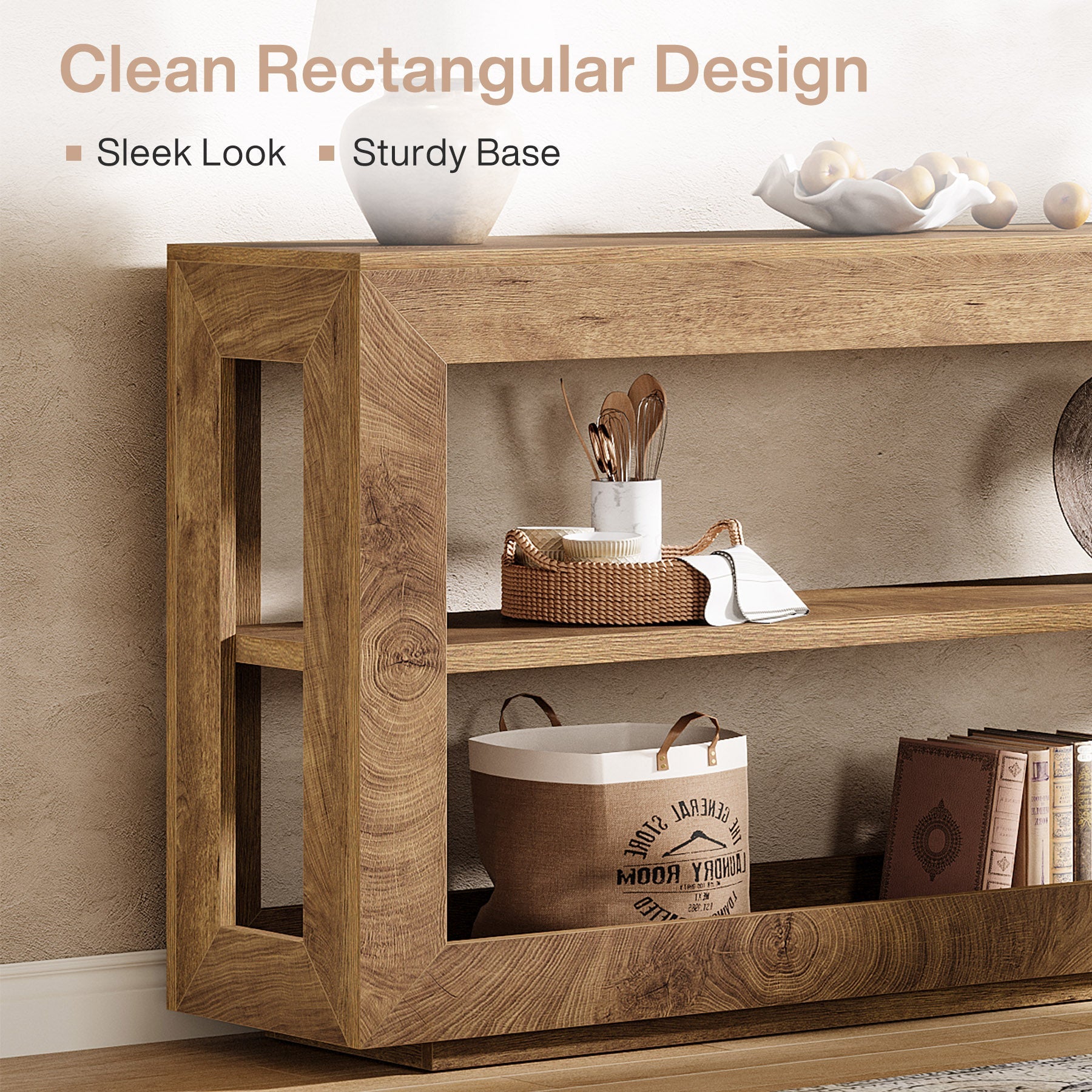 Tribesigns Mesa consola de 160 cm, Mesa de entrada estilo rústico con estante de almacenamiento de 3 niveles