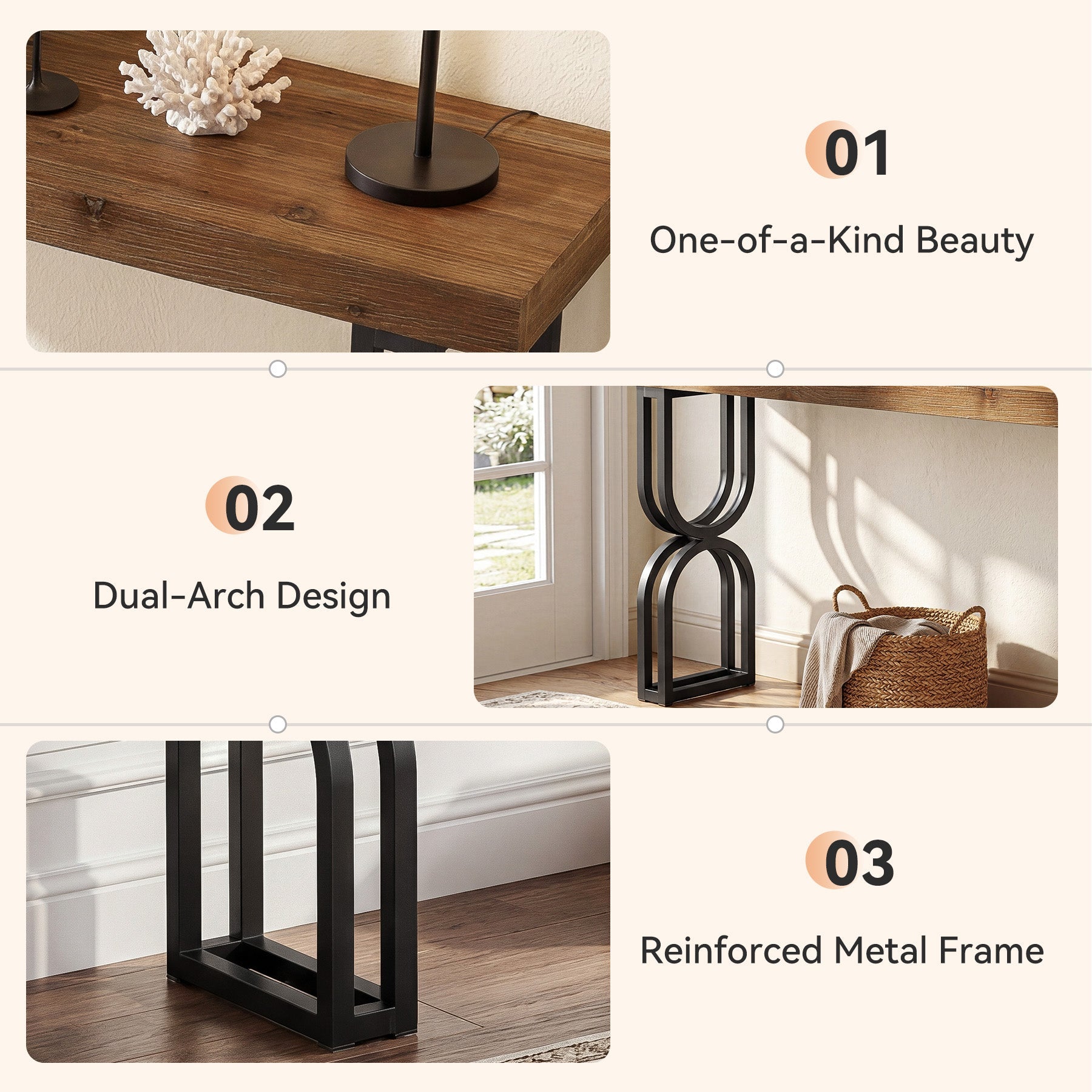 Tribesigns Mesa consola de madera maciza de 150 cm con patas metálicas en forma de U para recibidor