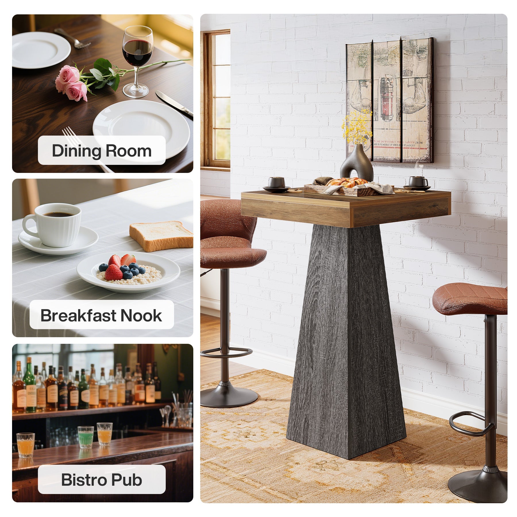 Tribesigns Mesa de bar de 102 cm de altura, Mesa cuadrada de pie para espacios pequeños con base estable