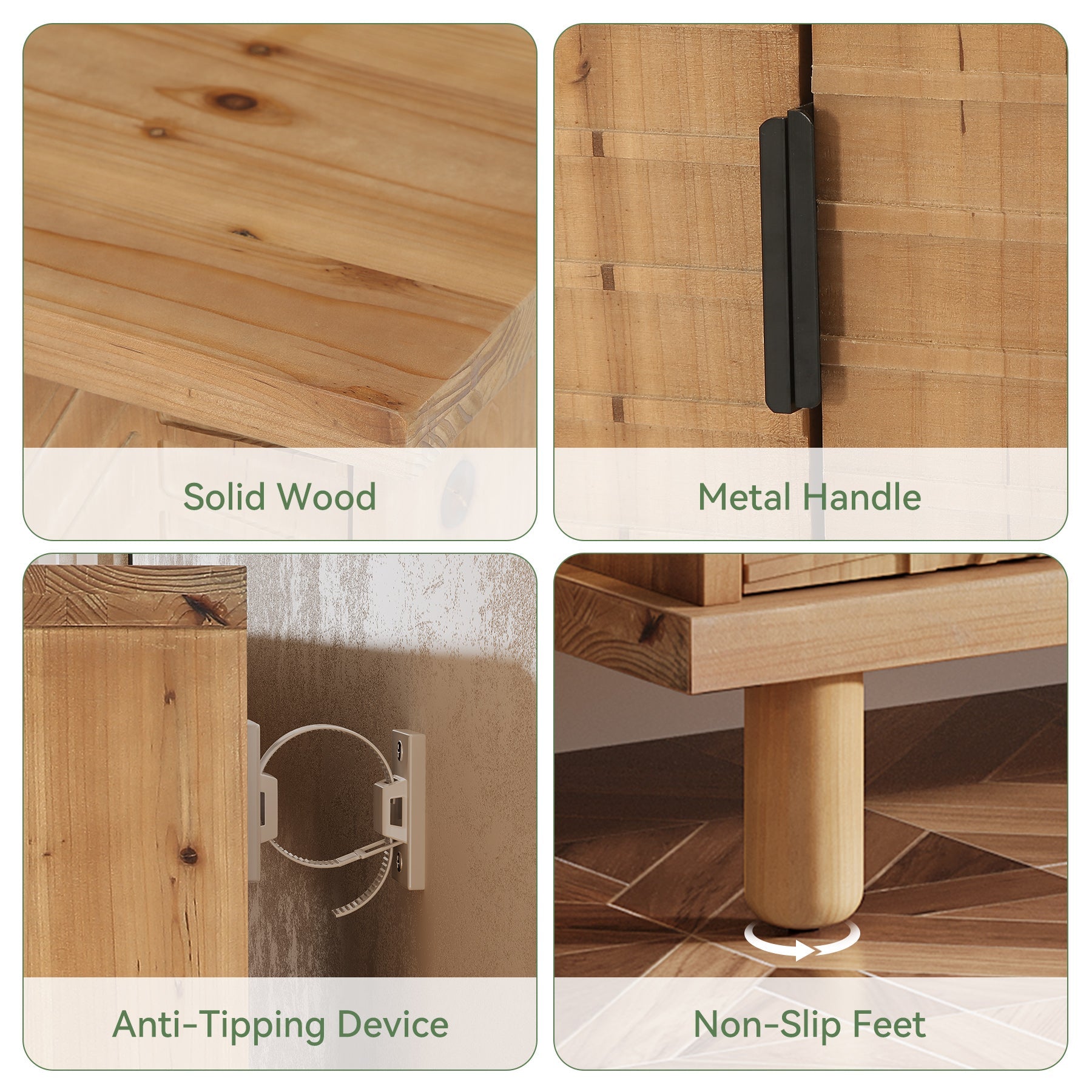Aparador de madera maciza con espacio de almacenamiento, Vitrina de estilo rústico con 3 puertas y 2 estantes ajustables