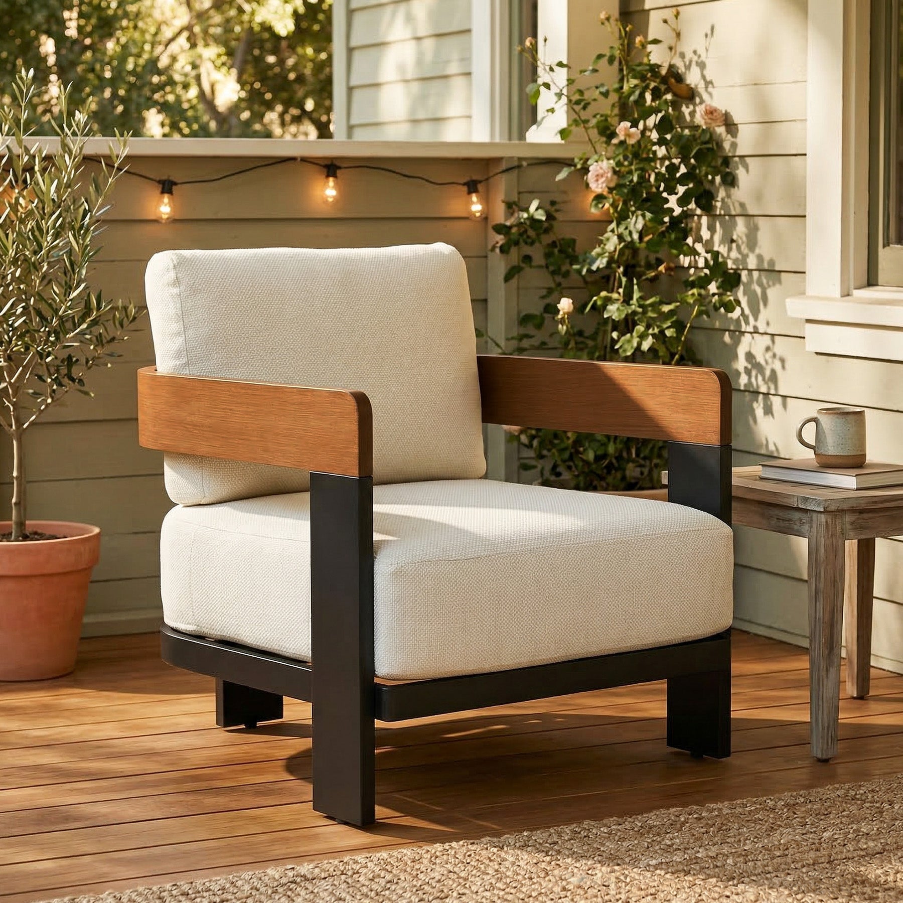 Tribesigns Tumbona de exterior, Sillón de patio con cojines y estructura de aluminio