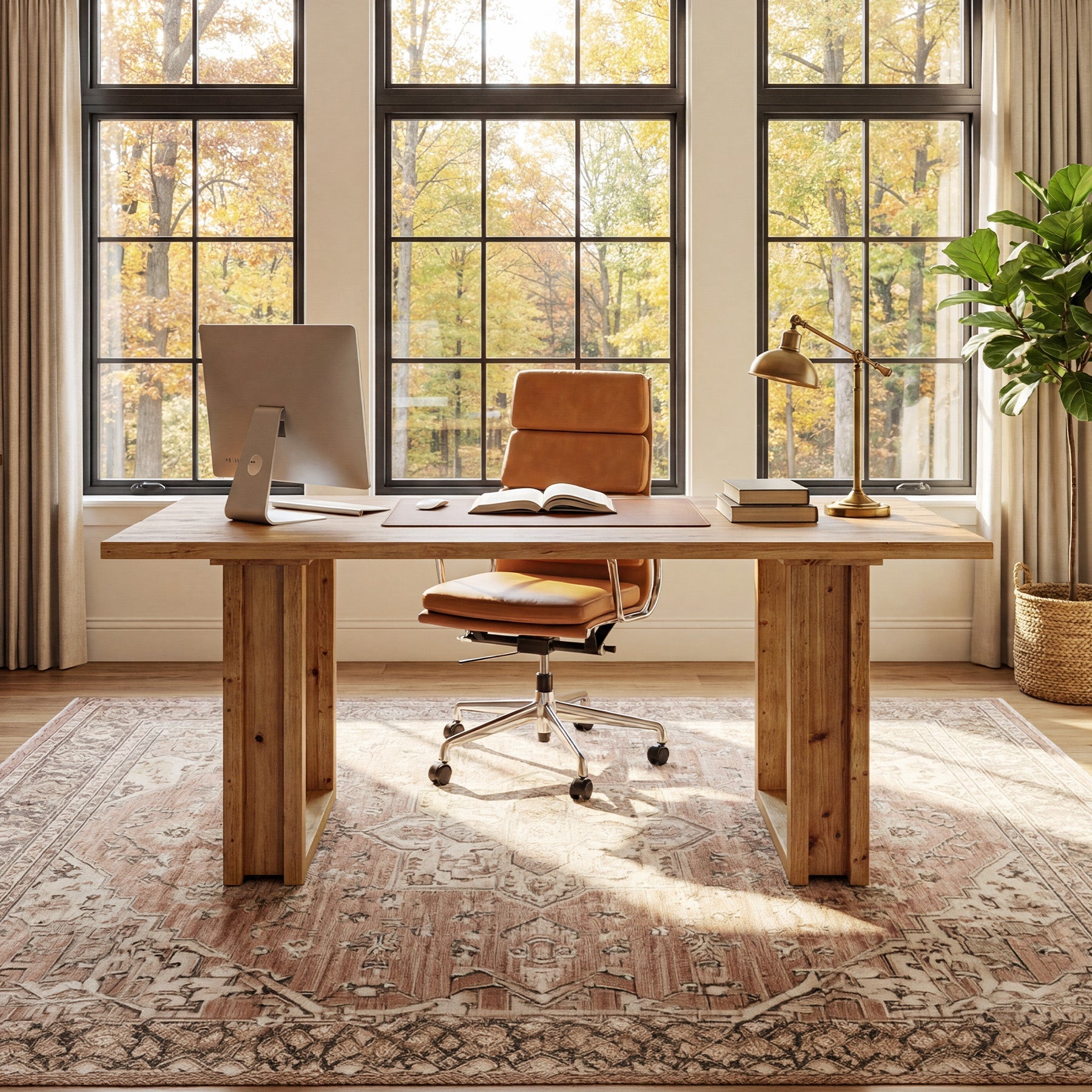 Escritorio de madera maciza de 160 cm, Mesa grande para oficina en casa fabricada en madera de abeto Escritorio ejecutivo de estilo rústico