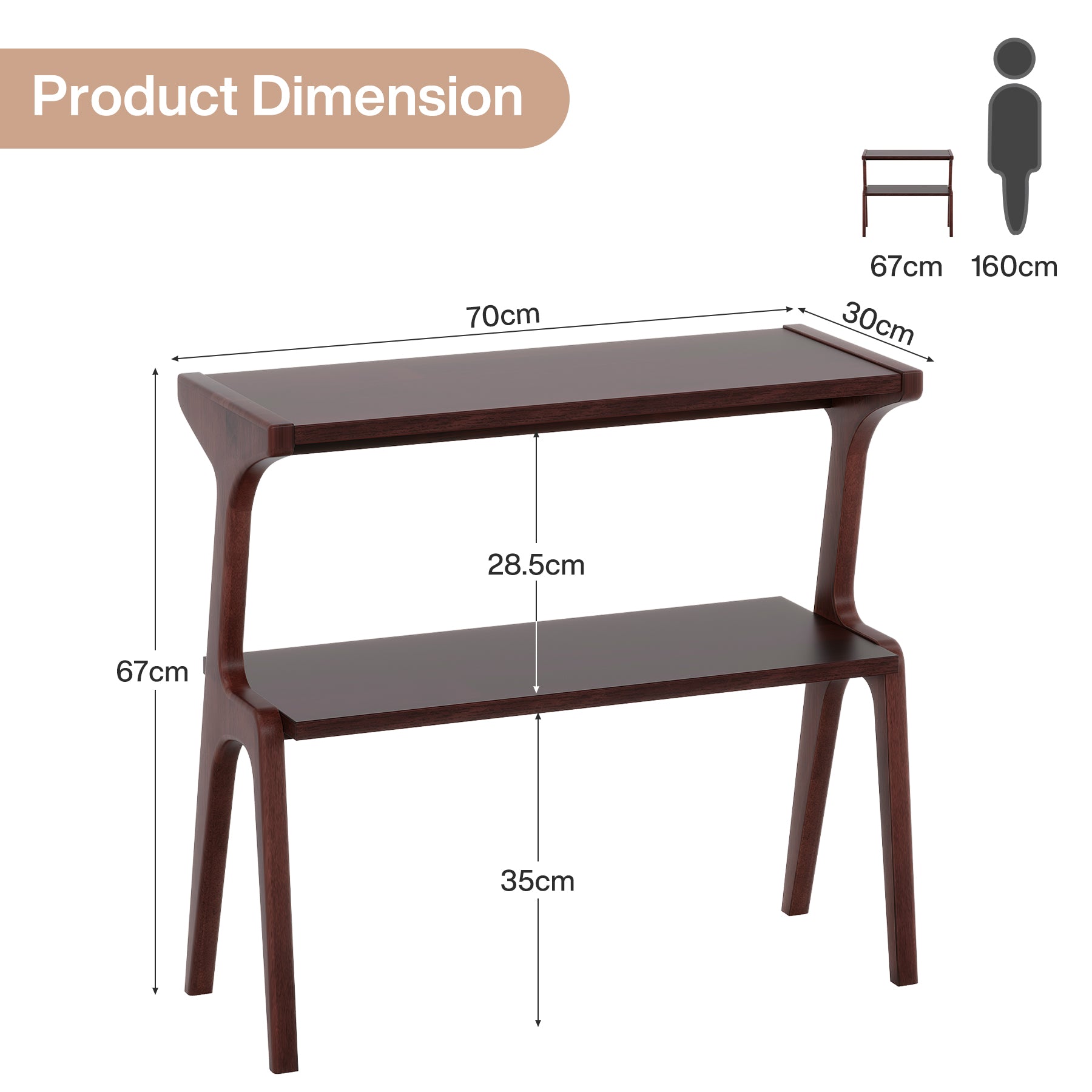 Tribesigns Mesa de centro estrecha, Mesa de centro delgada de 2 niveles con estante de almacenamiento