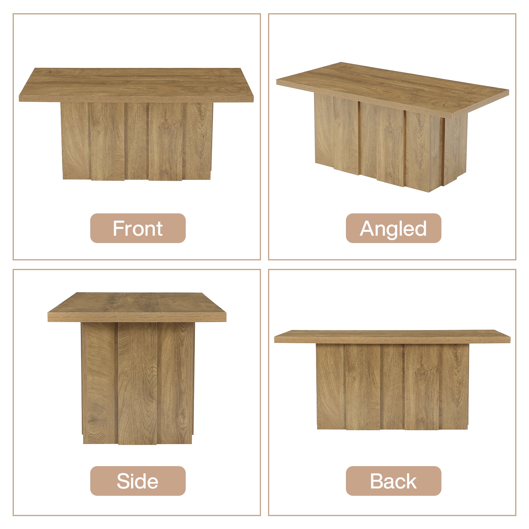 Tribesigns Mesa de centro de 120 cm, Mesa rectangular para salón de estilo rústico moderno con base acanalada