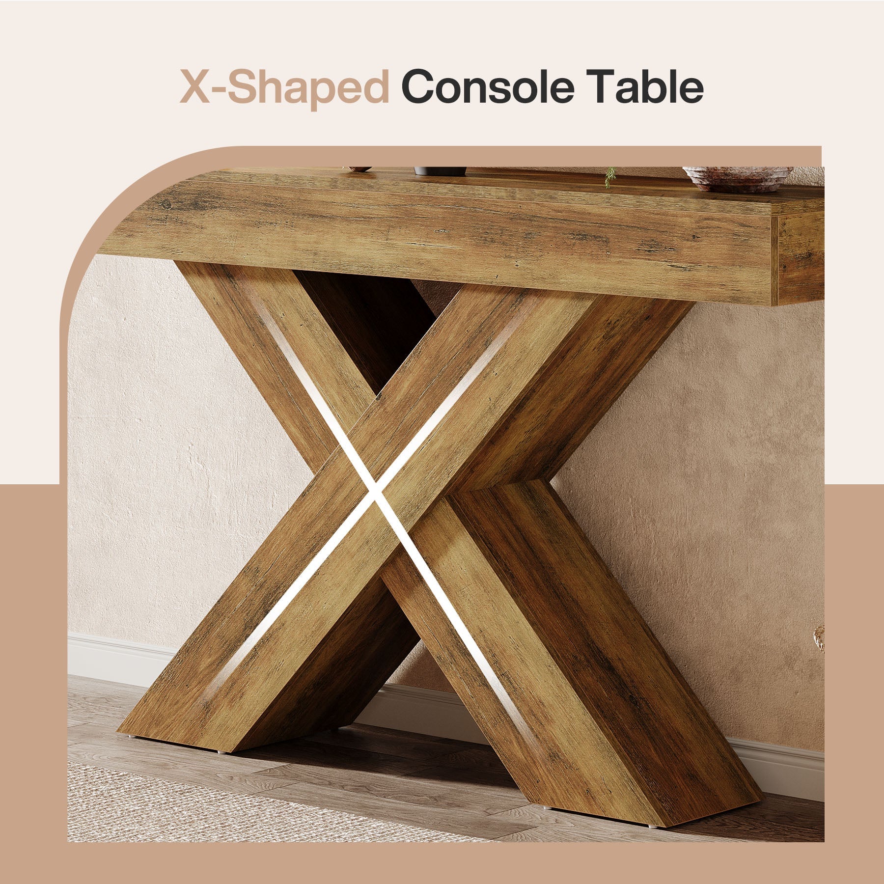 Tribesigns Mesa consola de 140 cm, Mesa auxiliar de madera con diseño único para el recibidor o detrás del sofá