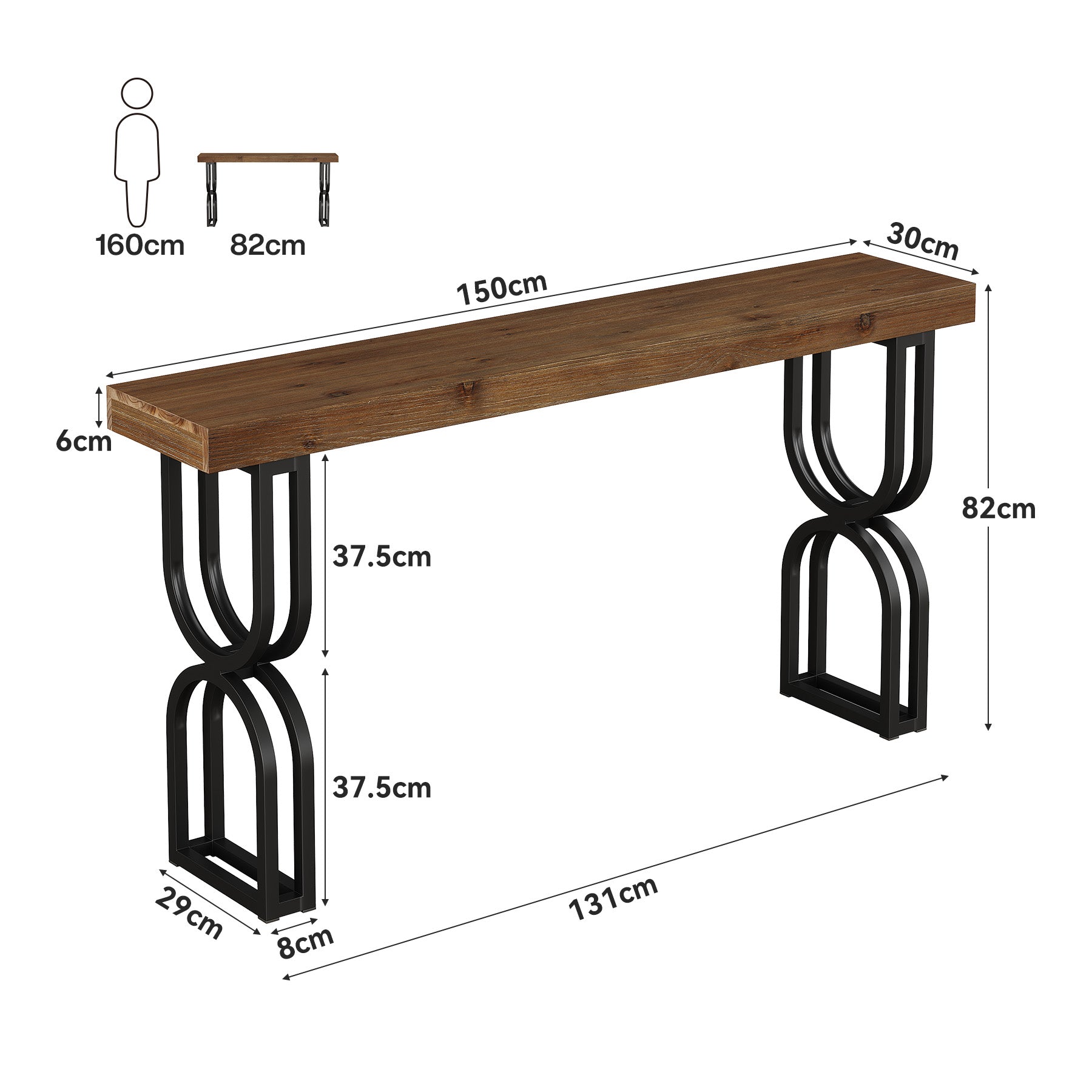 Tribesigns Mesa consola de madera maciza de 150 cm con patas metálicas en forma de U para recibidor