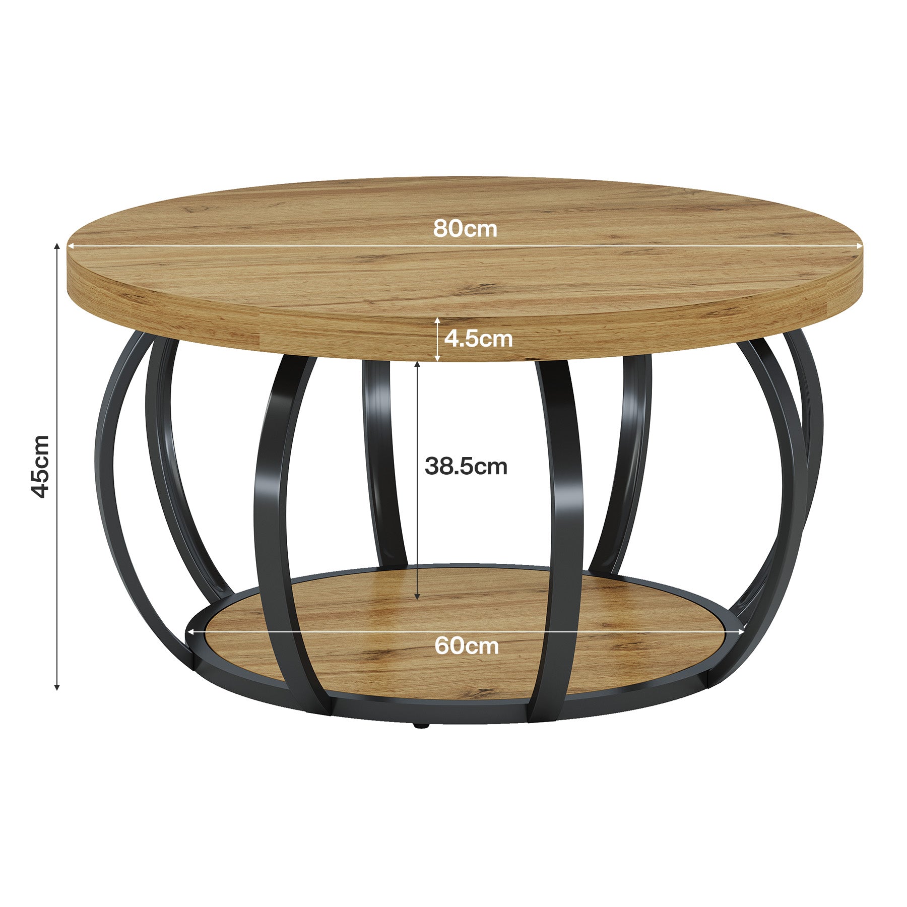 Tribesigns Mesa de centro redonda, Mesa de centro circular industrial de 2 niveles con estantes de almacenamiento