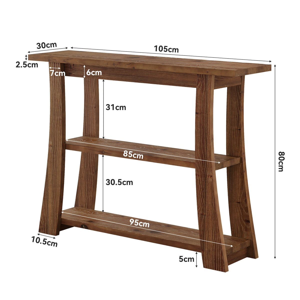 Tribesigns Mesa consola de madera maciza con 3 estantes, Mesa estrecha para recibidor de 105 cm
