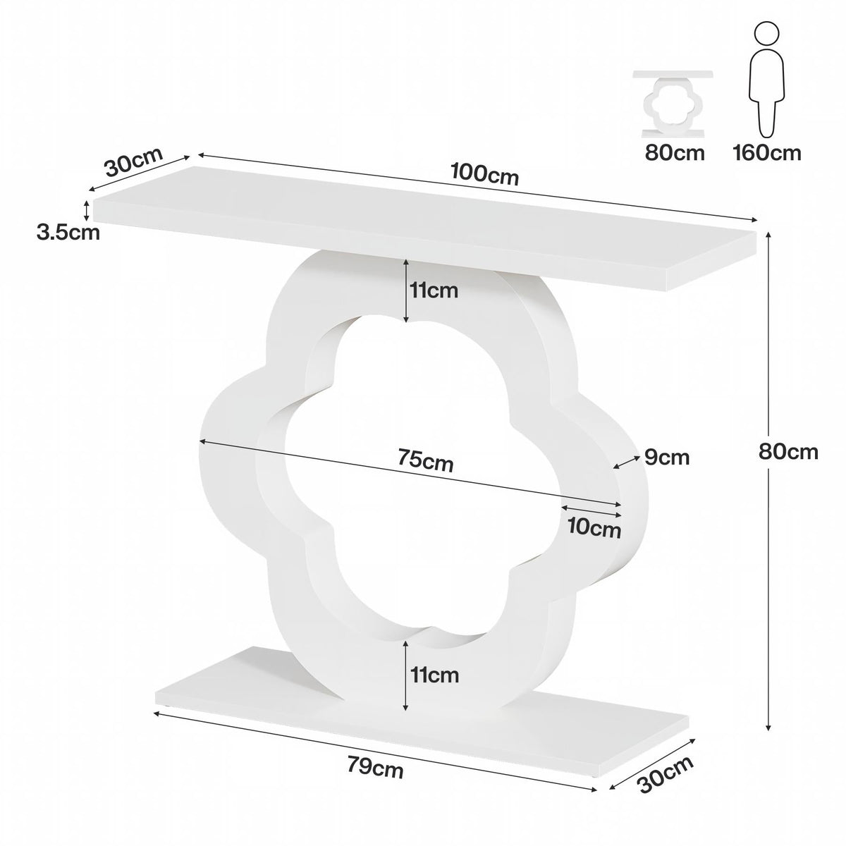 Tribesigns Mesa consola de 100 cm, Mesa estrecha para recibidor en blanco brillante 30 cm de profundidad