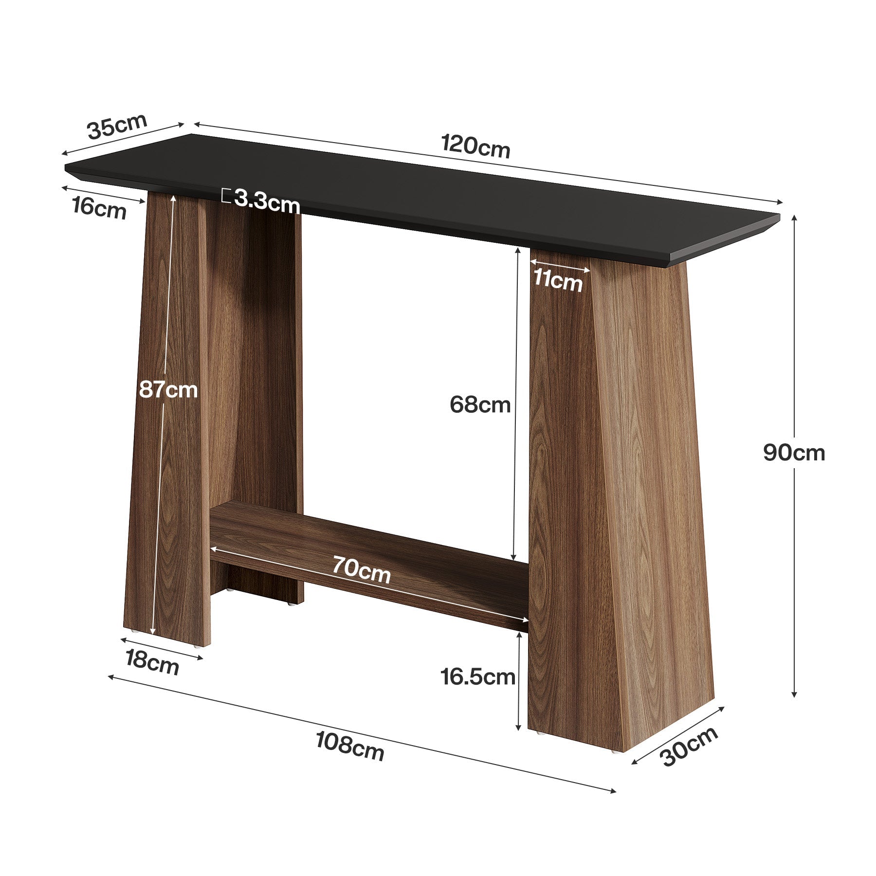 Tribesigns Consola de 120 cm, Mesa de recibidor moderna de dos niveles de mediados de siglo en negro y nogal