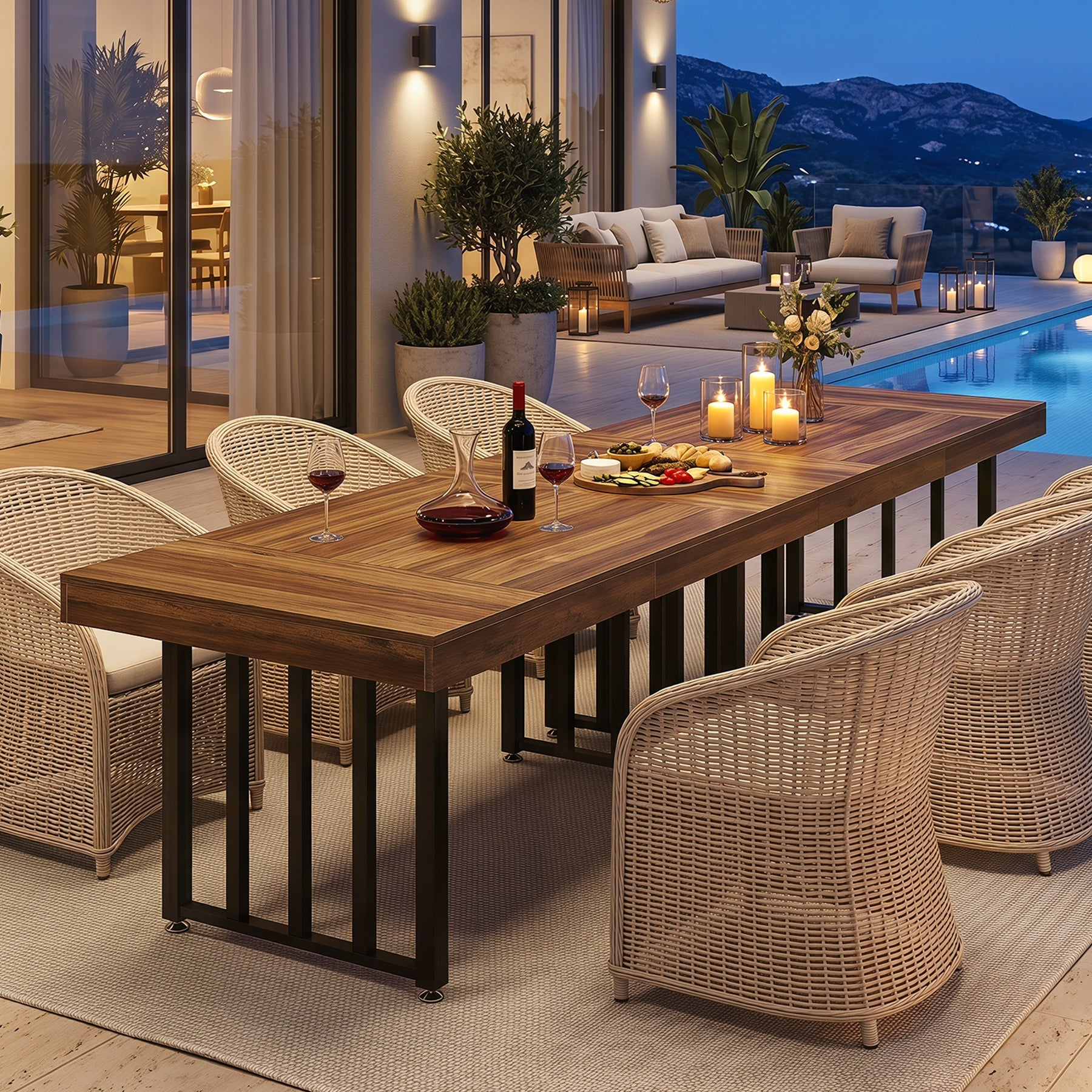 Mesa de comedor de 140 cm para 4 personas, Mesa de cocina rectangular con patas metálicas resistentes