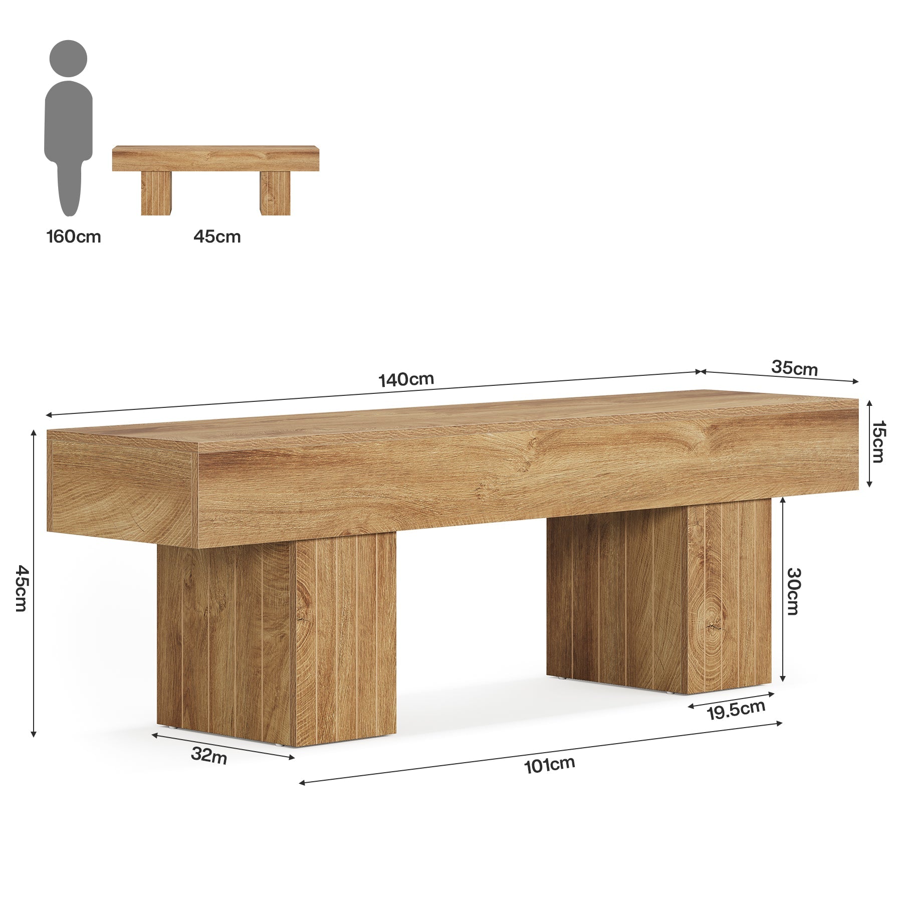 Tribesigns Banco de comedor de madera de 140 cm, Banco largo de estilo rústico