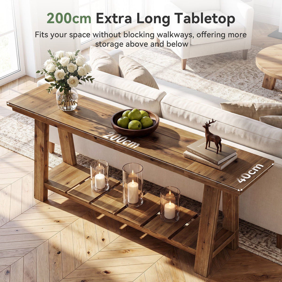 Tribesigns Mesa consola de madera maciza de 200 cm, Mesa de entrada estrecha con 2 estantes