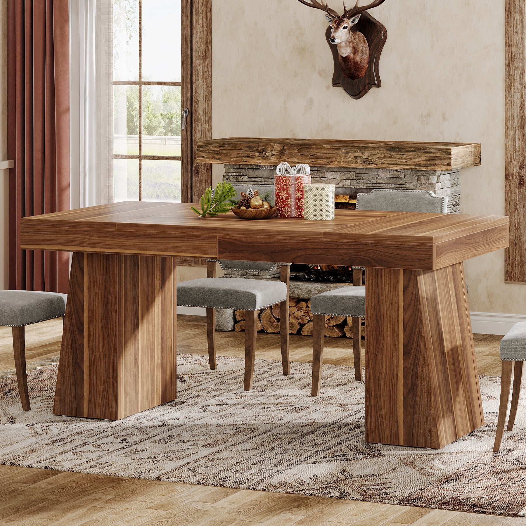 Tribesigns Mesa de comedor de 140 cm, Mesa de cocina de madera para 4-6 personas