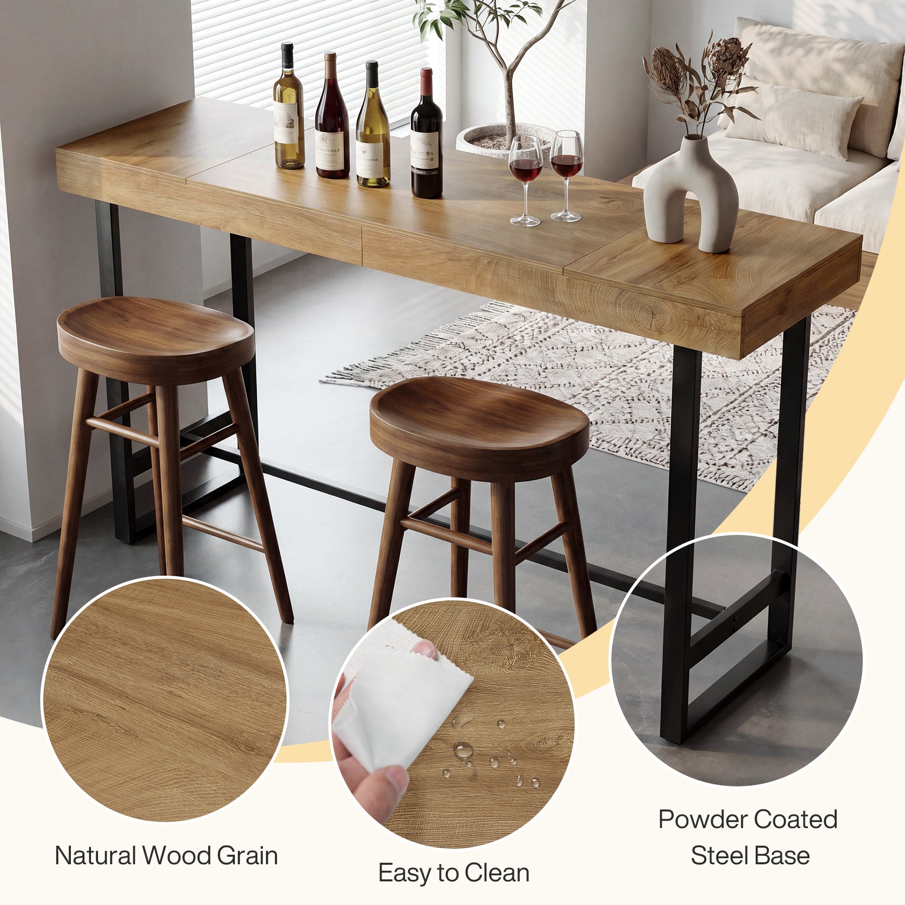 Tribesigns Mesa de bar de 180 cm, Mesa alta con estructura metálica y reposapiés
