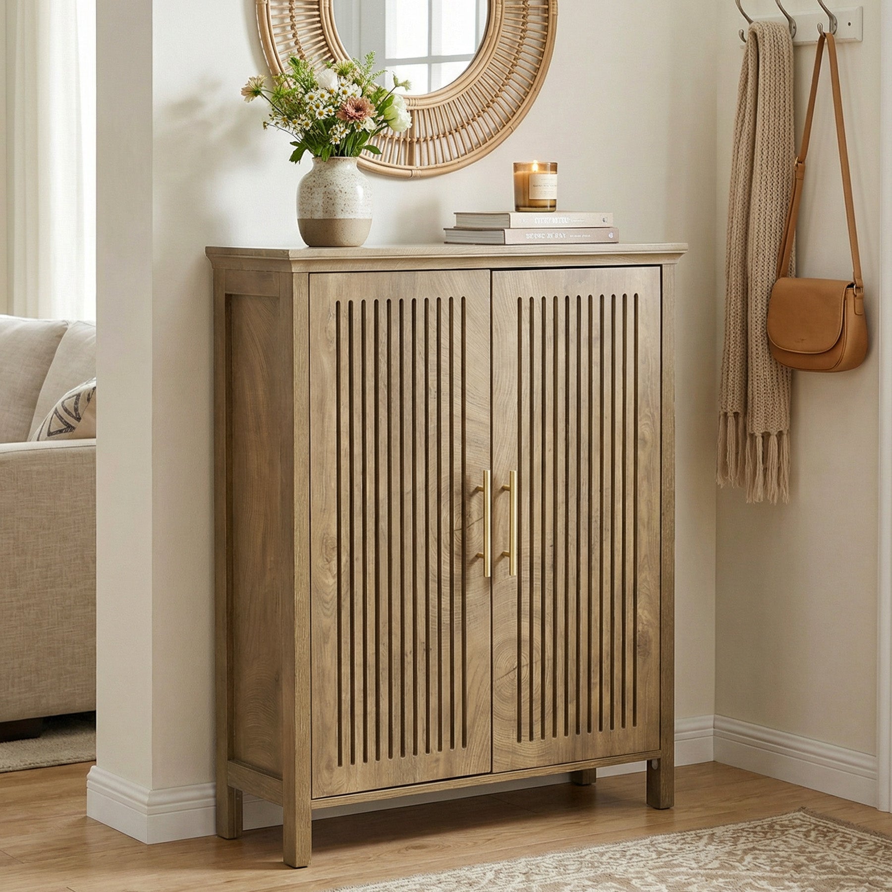 Tribesigns Zapatero de 120 cm con puertas y estantes ajustables, Zapatero de 5 niveles para recibidor y sala de estar