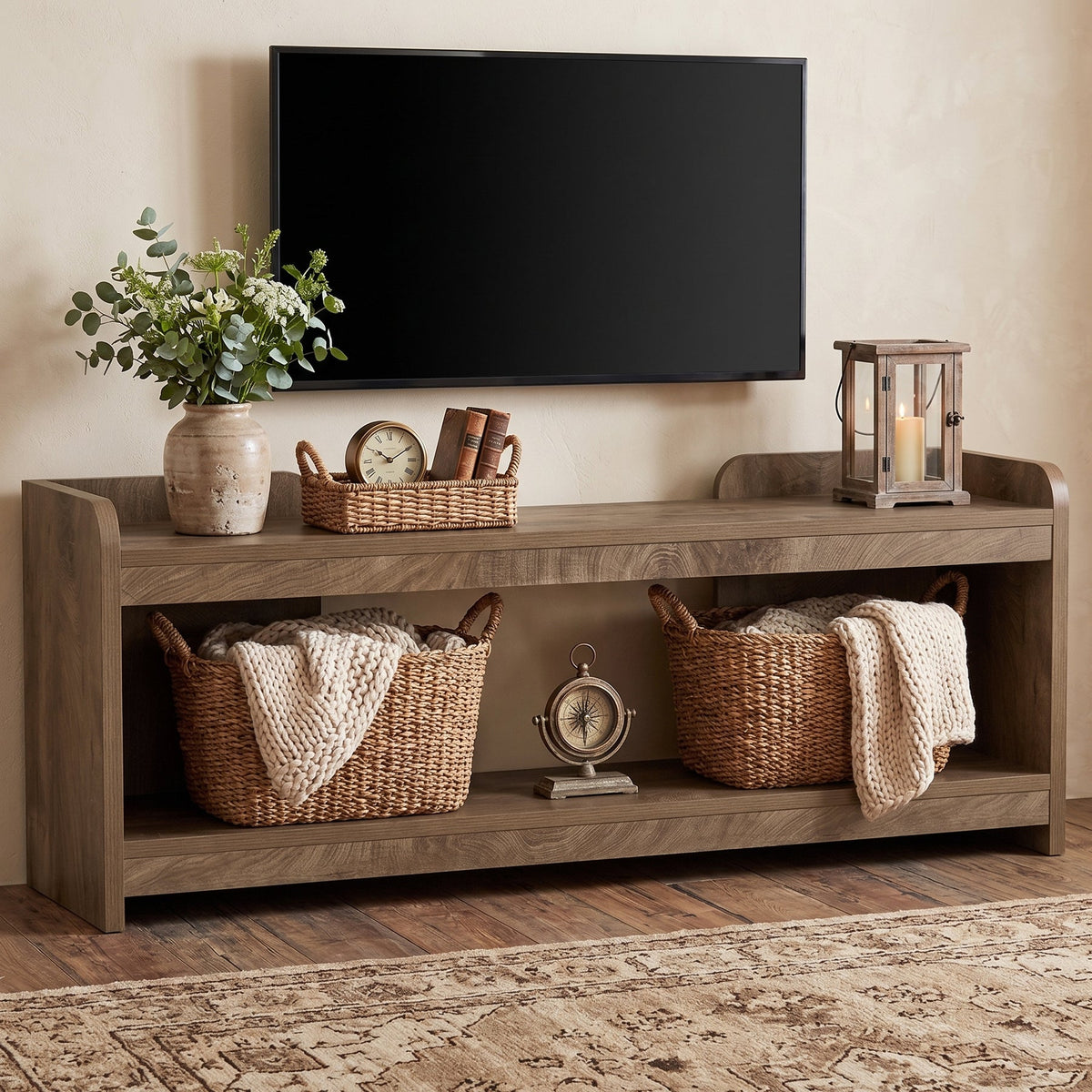Tribesigns Mueble de TV de 160 cm para televisores de hasta 70 pulgadas, Mueble de TV de 2 niveles con espacio de almacenamiento abierto
