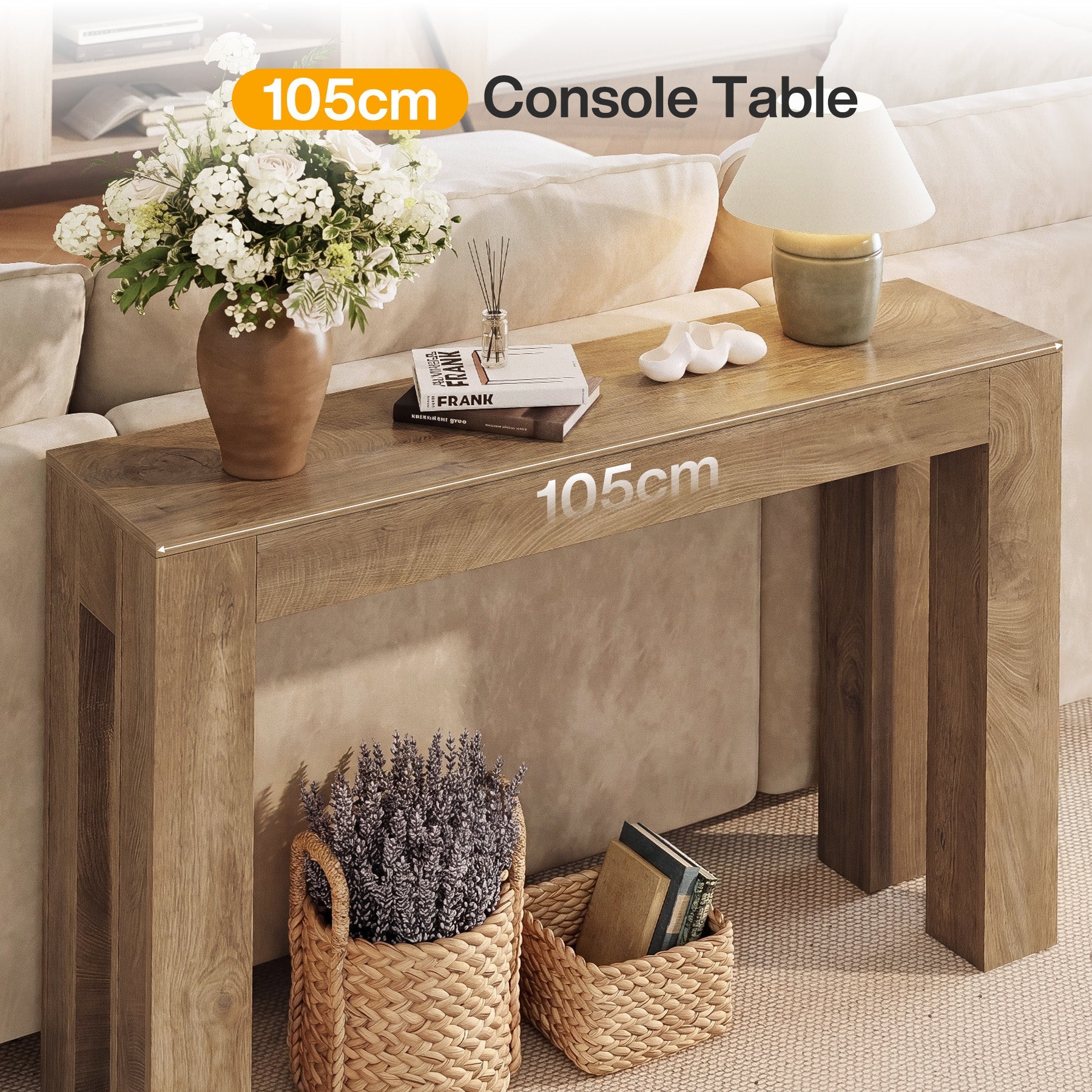 Tribesigns Mesa consola de 105 cm para estilo rústico, Mesa estrecha de madera para recibidor y zona de sofá