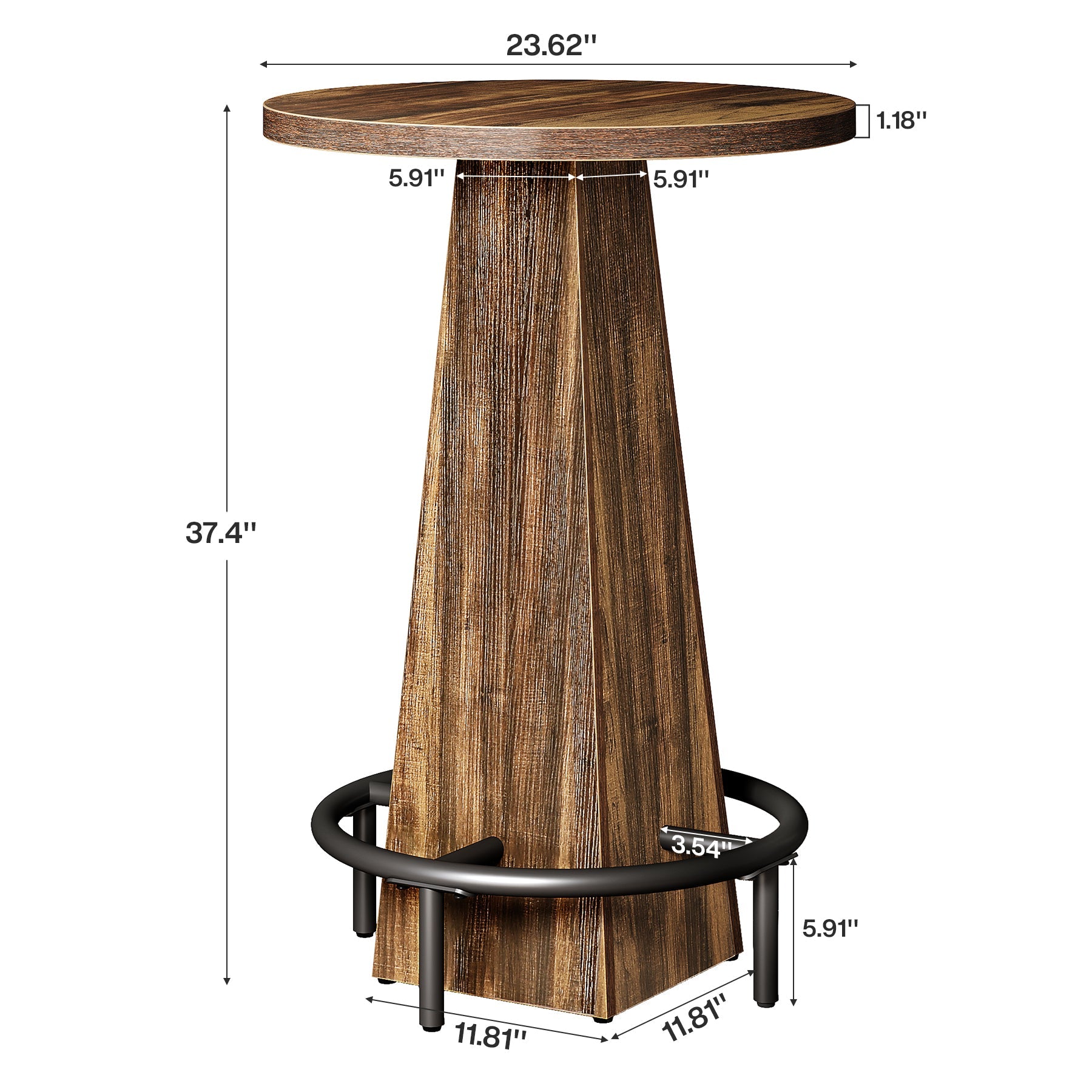 Tribesigns Mesa alta redonda de madera para bistró o pub con reposapiés de metal para cafetería y cócteles