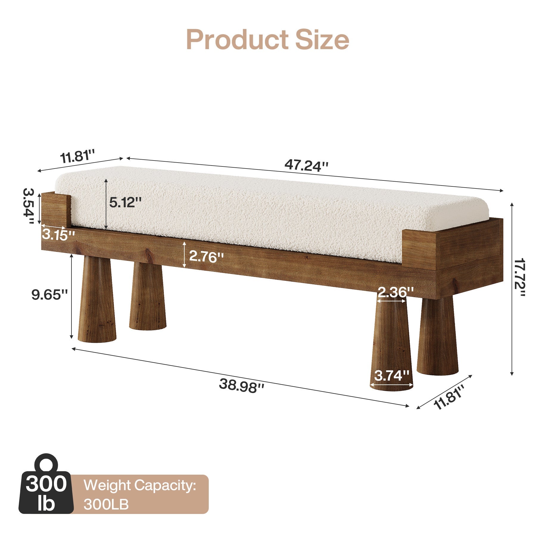 Tribesigns Banco tapizado con patas de madera maciza, Ideal para pasillo dormitorio y recibidor de estilo de mediados de siglo