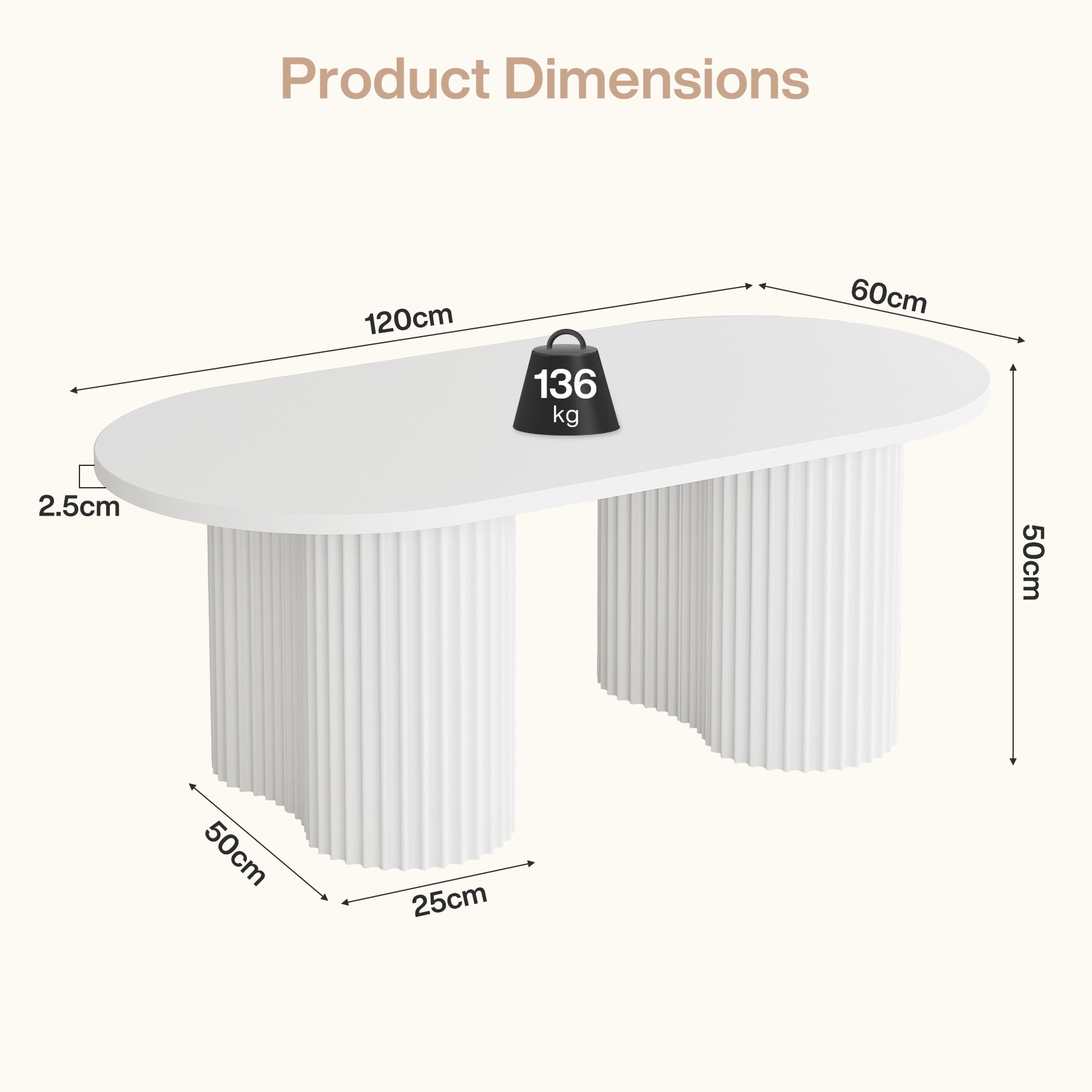 Tribesigns 120 cm ovaler Couchtisch, moderner Wohnzimmertisch mit geriffelter Oberfläche im minimalistischen Design