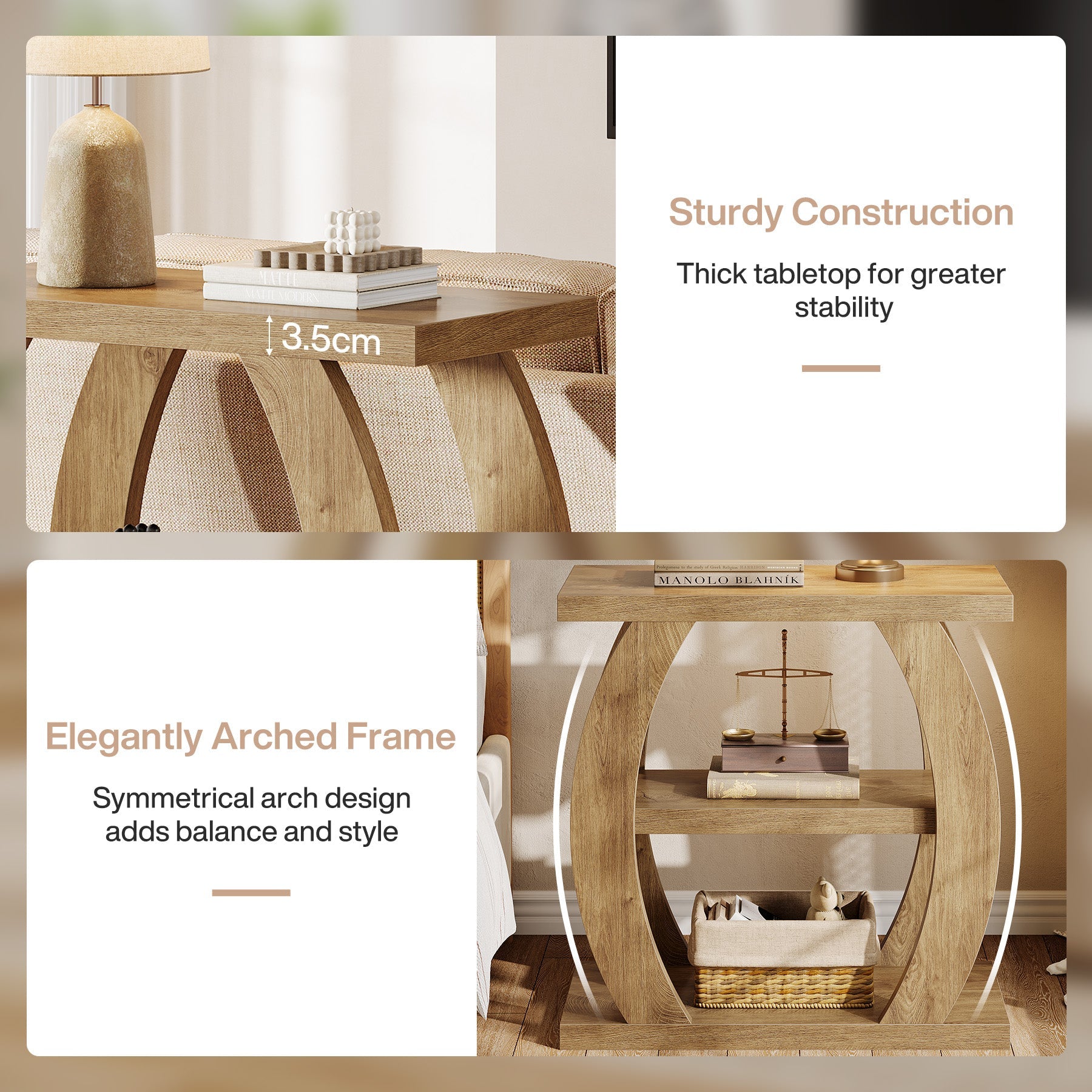 Tribesigns Mesa auxiliar estrecha de madera de 3 niveles, Mesita de noche que ahorra espacio