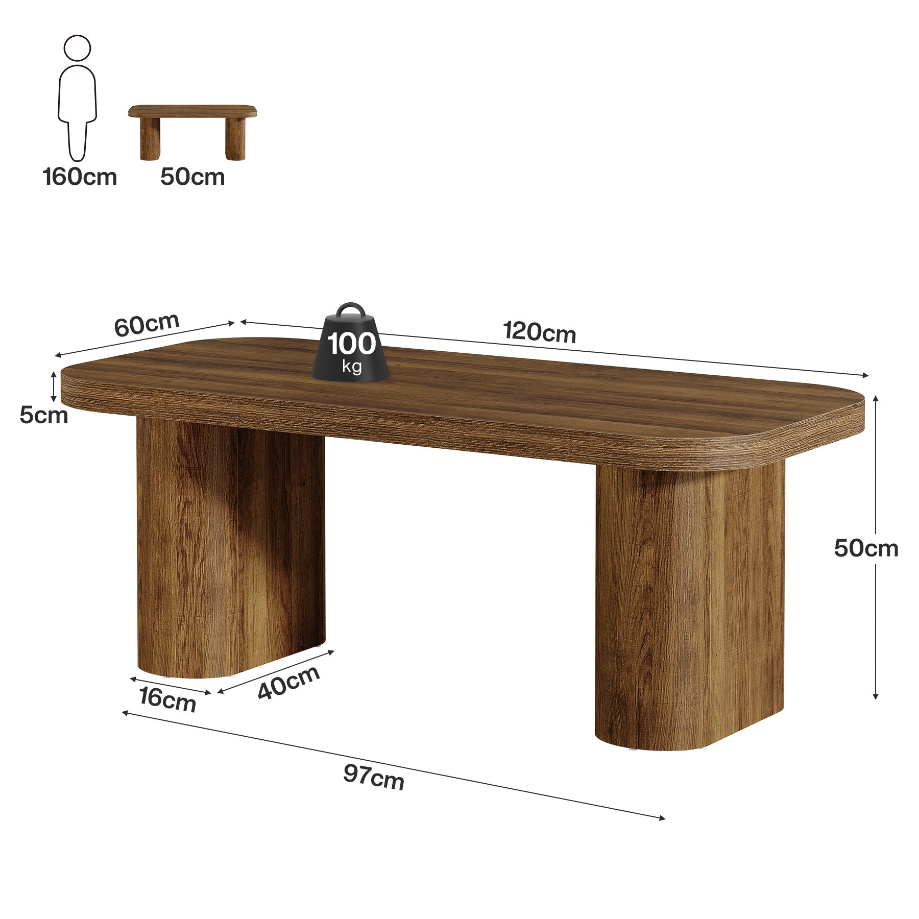 Tribesigns Mesa de centro moderna de 120 cm, Mesa de salón robusta de estilo rústico