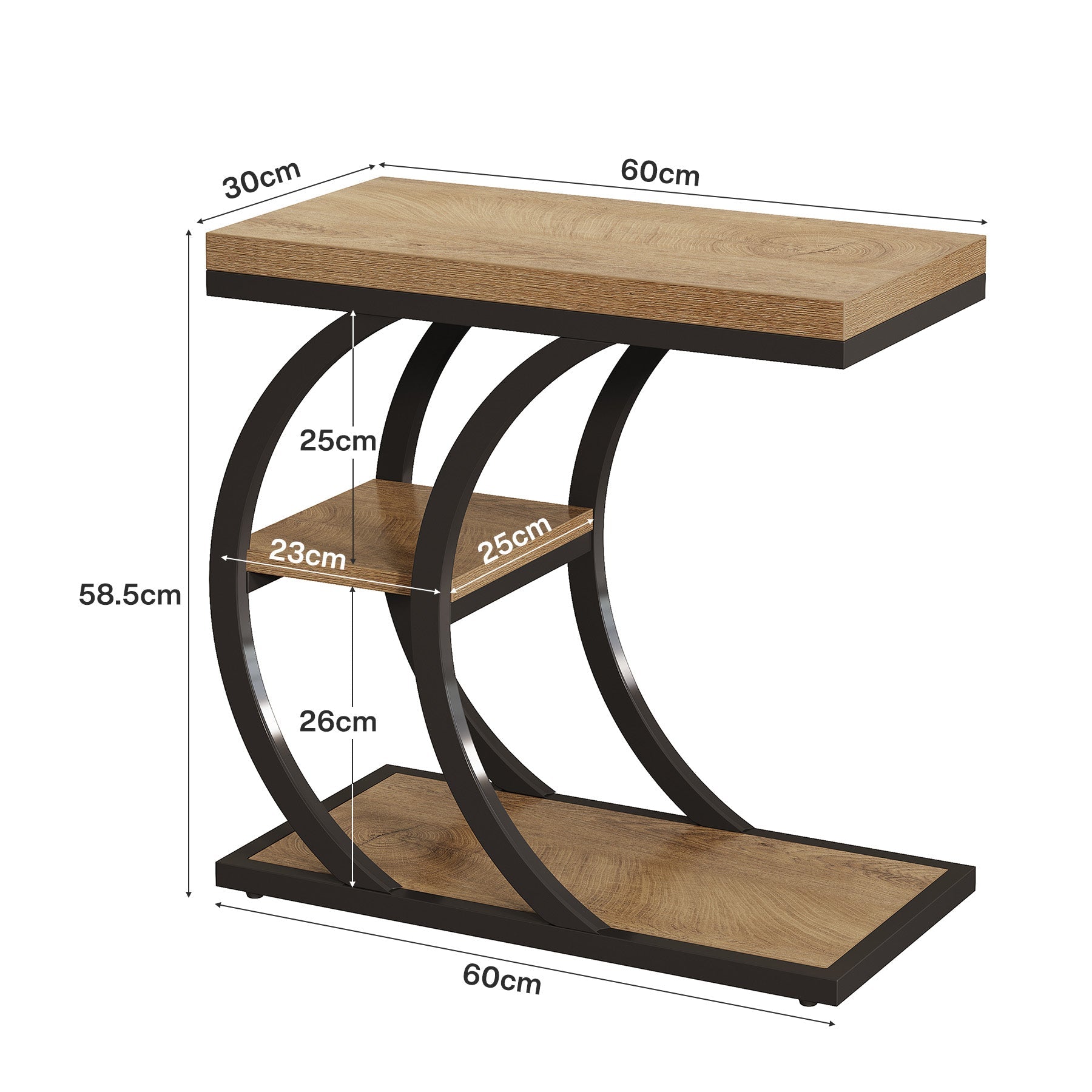 Tribesigns Mesa auxiliar de 3 niveles de 60 cm, Mesa auxiliar de diseño industrial en forma de C