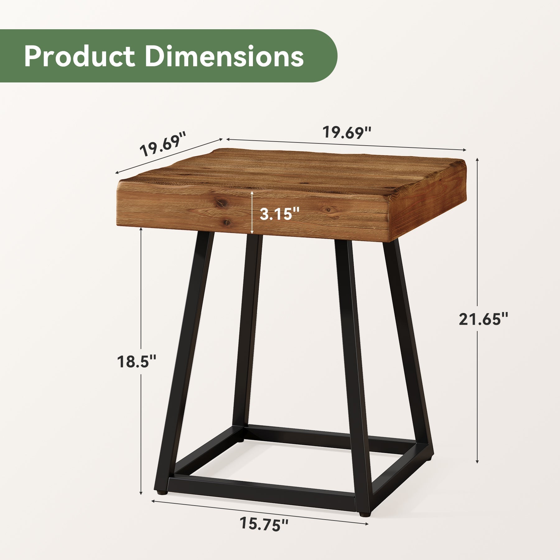Tribesigns Mesita auxiliar de madera maciza 50 cm, Mesita de noche cuadrada con base metálica