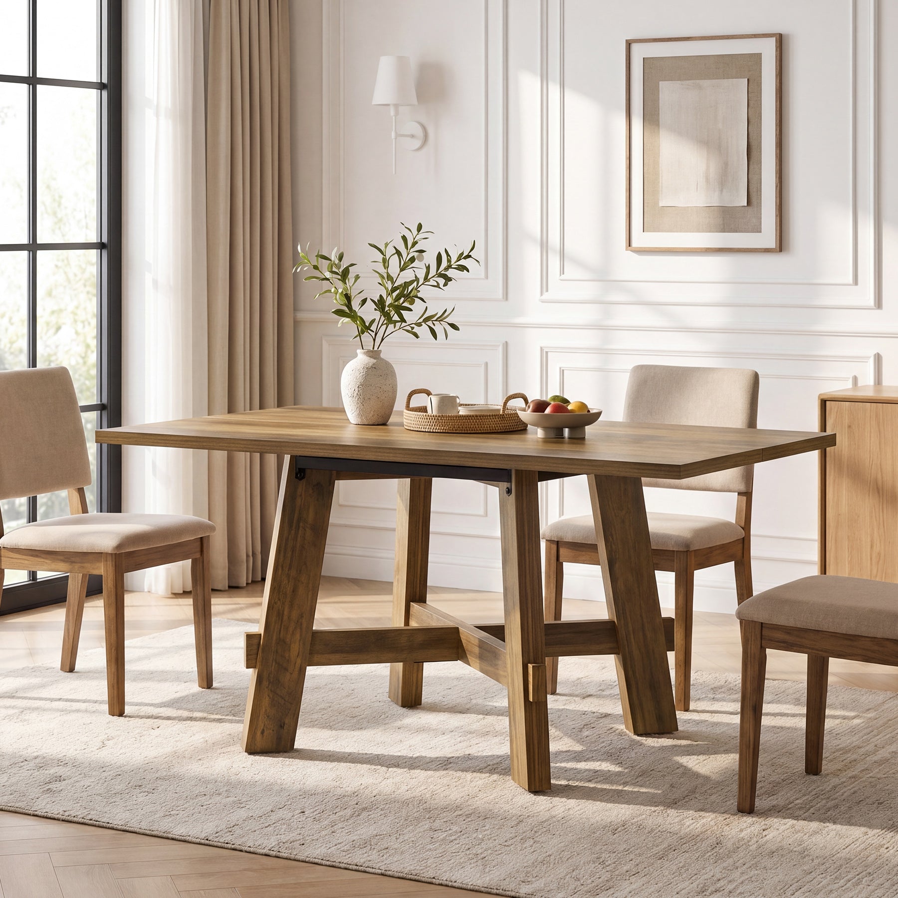 Tribesigns Mesa de comedor rústica de 140 cm para 4 personas con soporte en cruz, Mesa de cocina de madera para apartamento y comedor